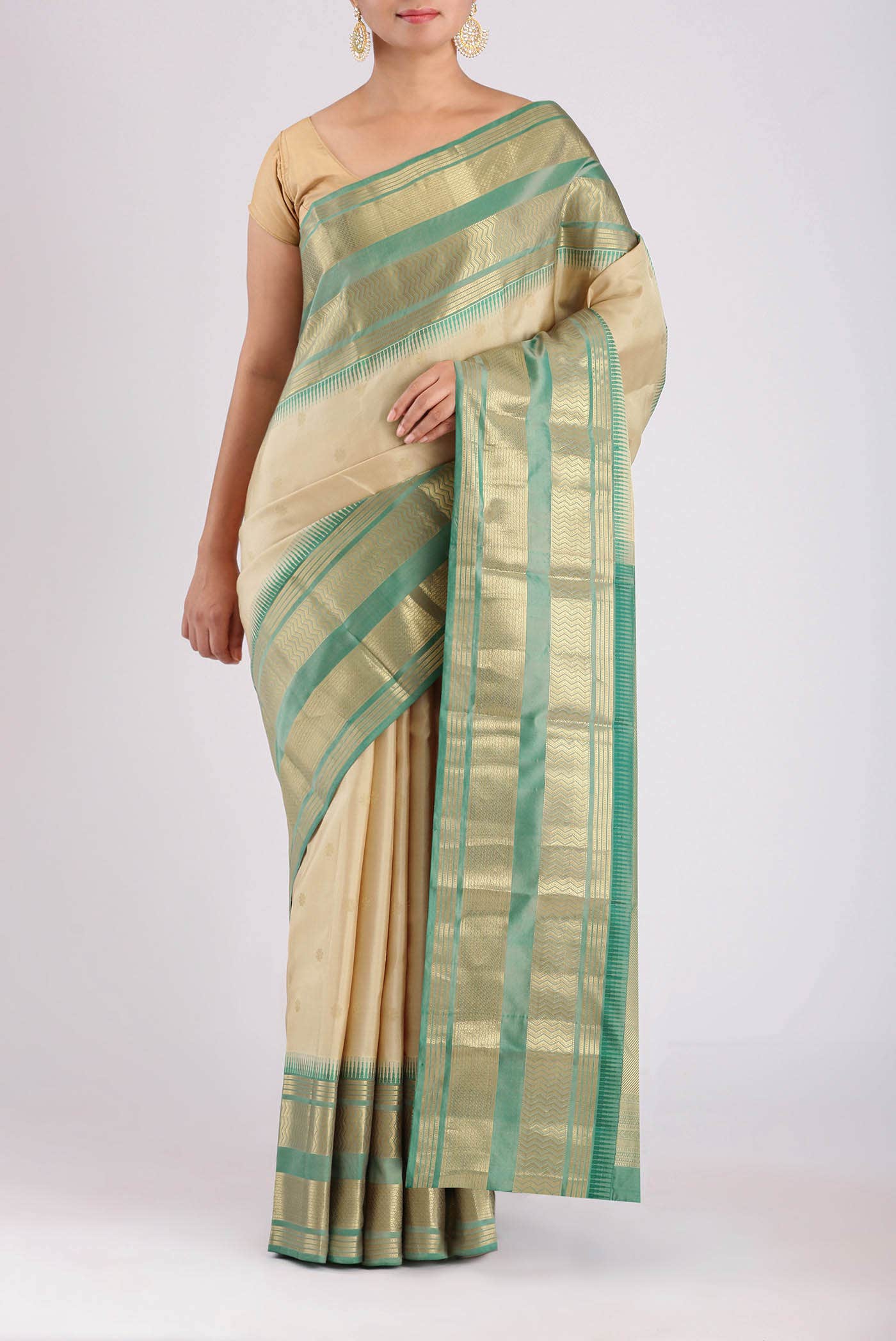 Beige Kanchipuram Silk Saree