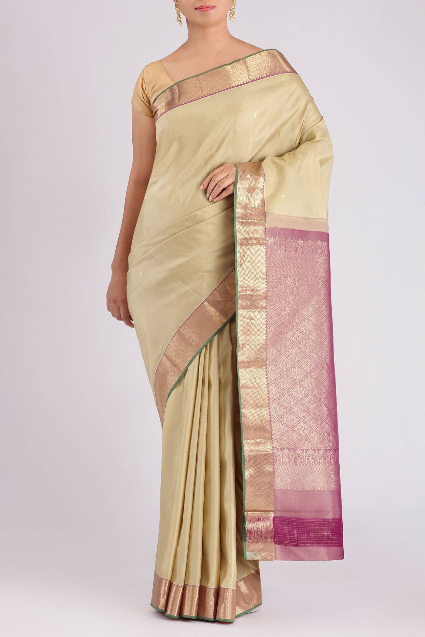 Beige Kanchipuram Silk Saree