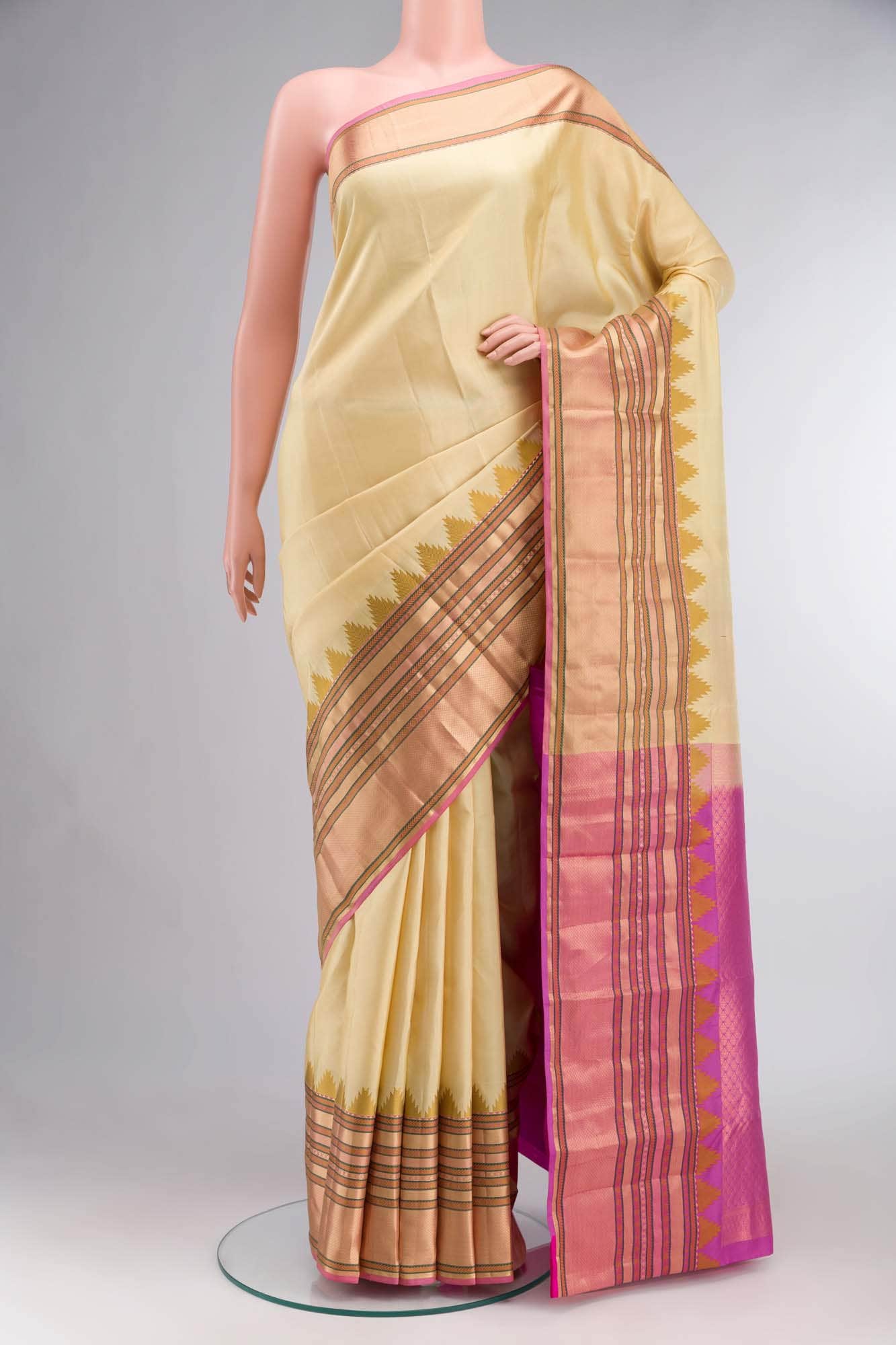 Beige Kanchipuram Silk Saree