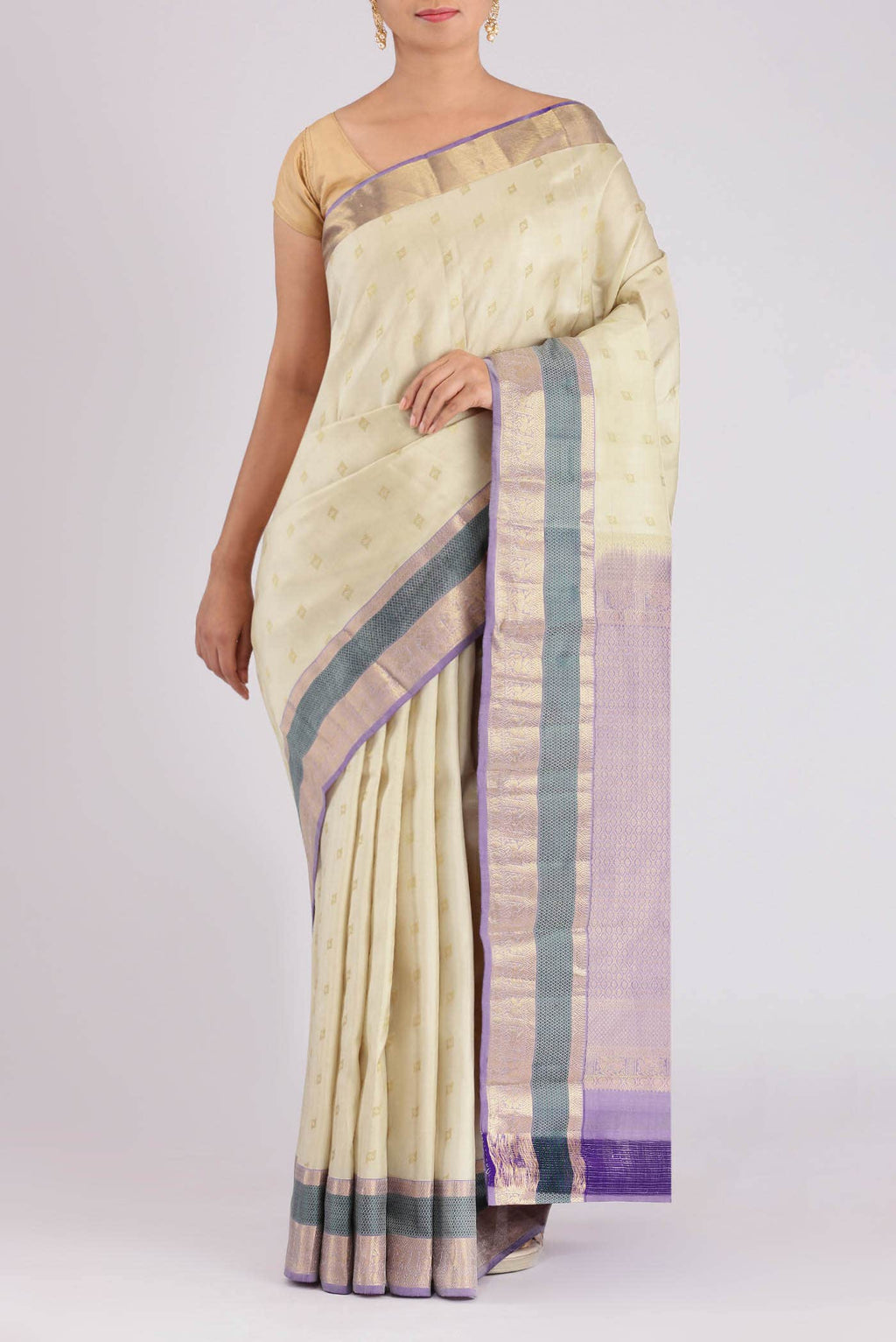 Cream Kanchipuram Silk Saree