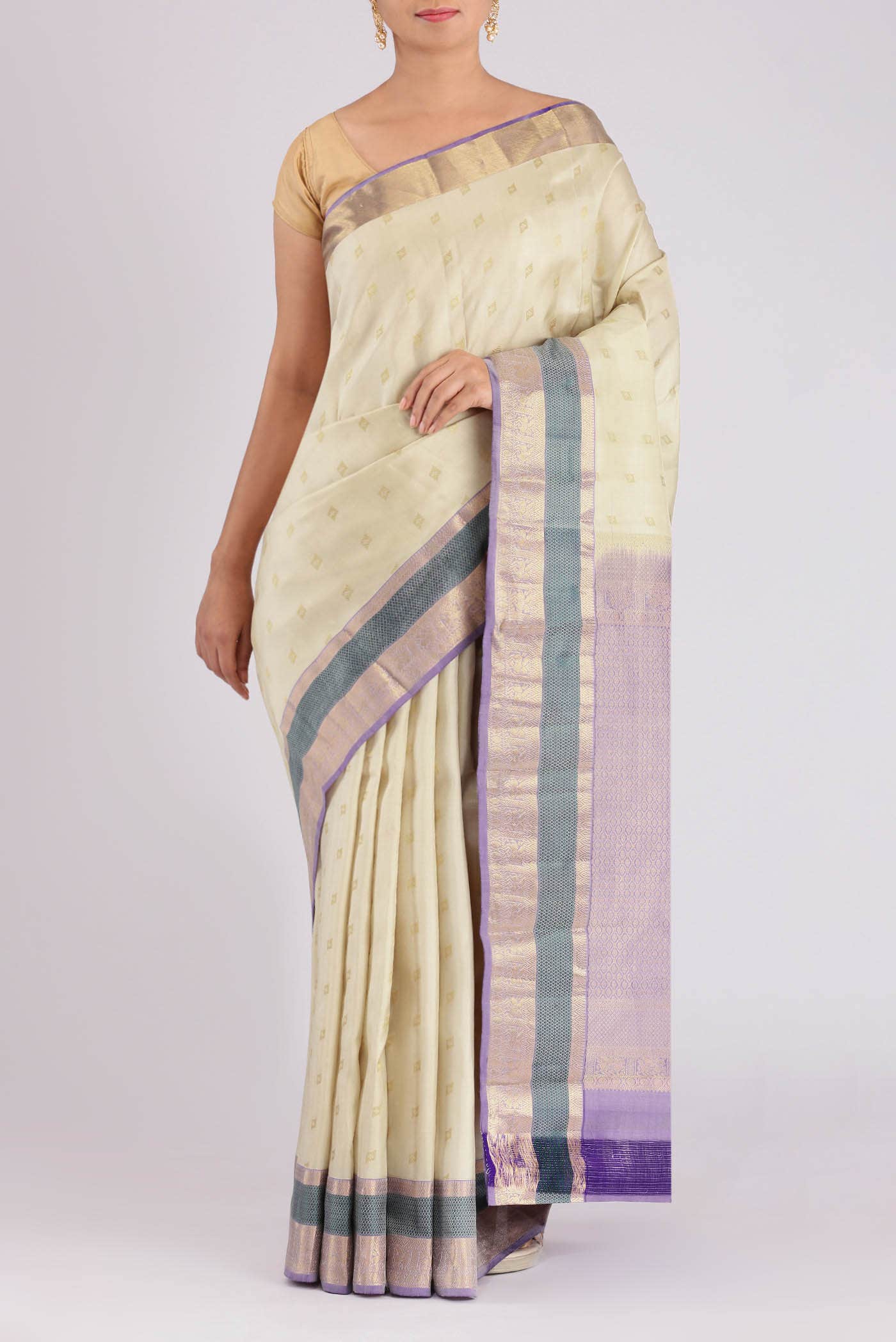 Cream Kanchipuram Silk Saree