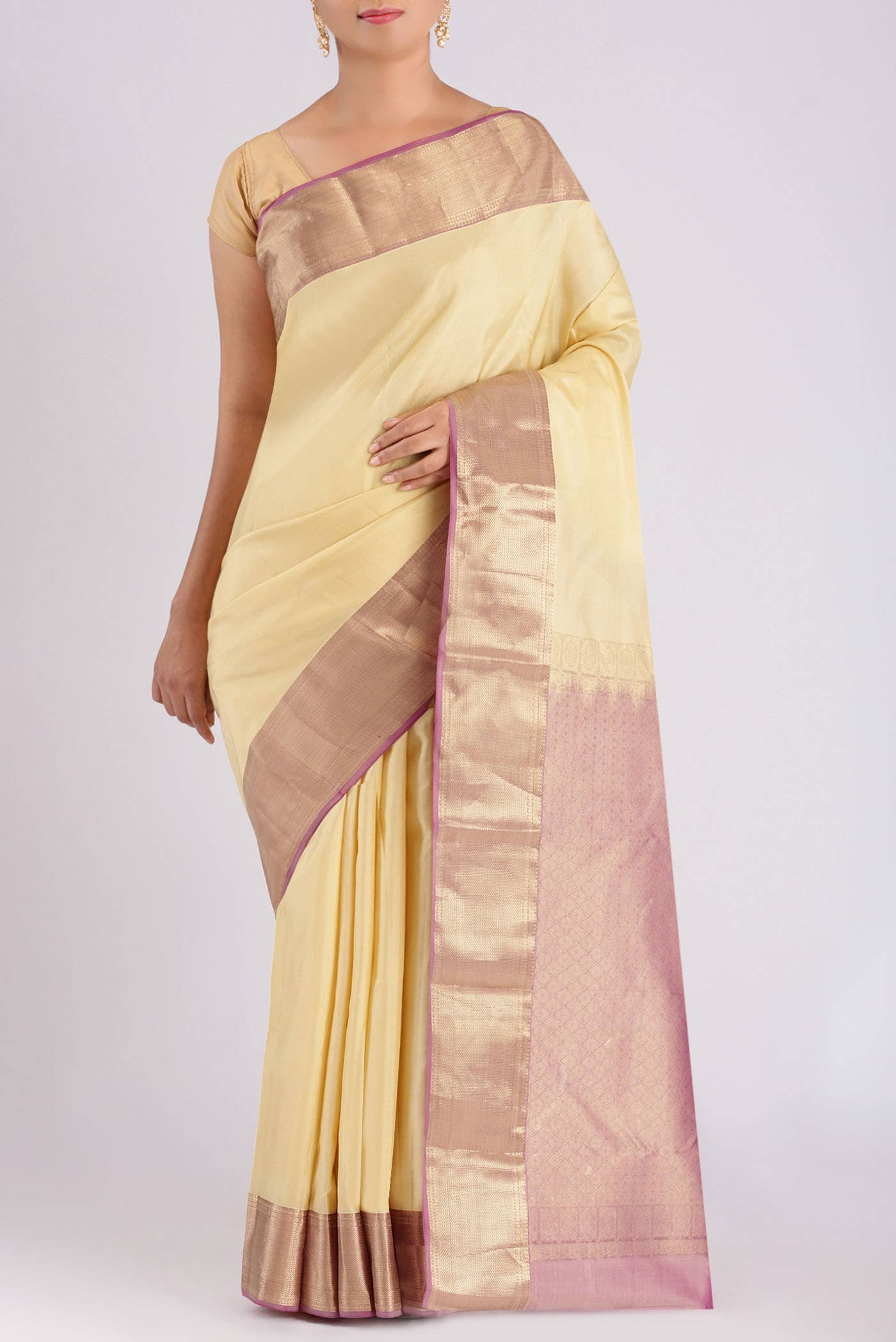 Cream Kanchipuram Silk Saree