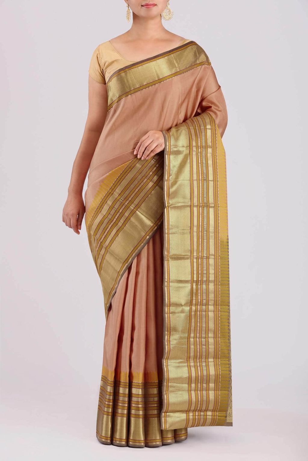 Sandal Kanchipuram Silk Saree