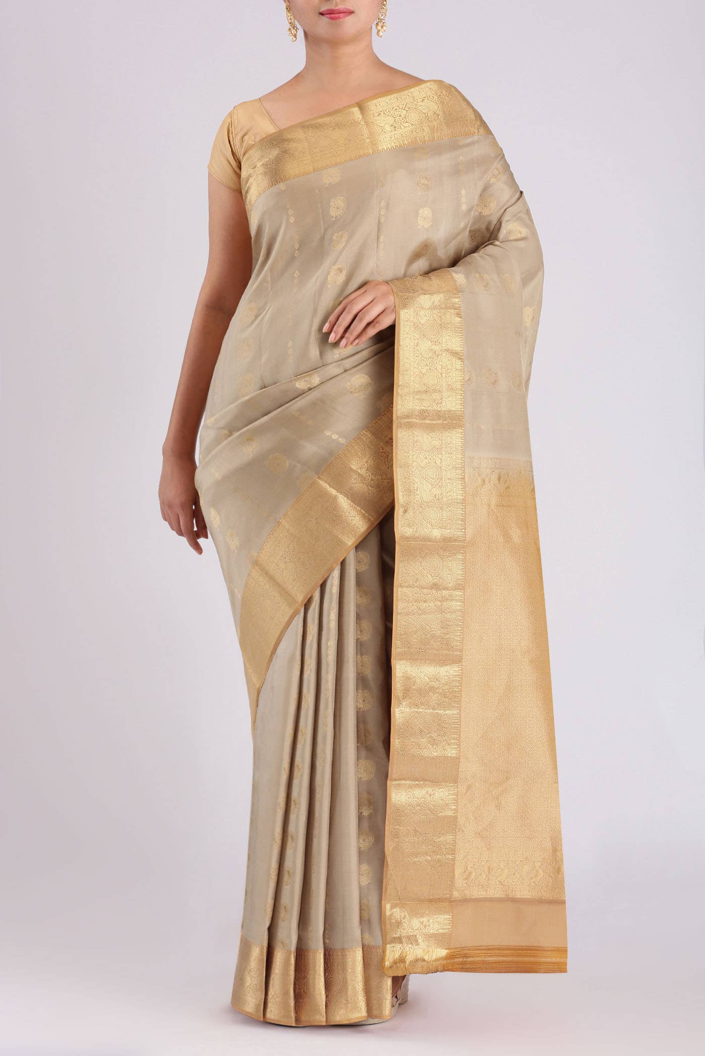 Beige Kanchipuram Silk Saree