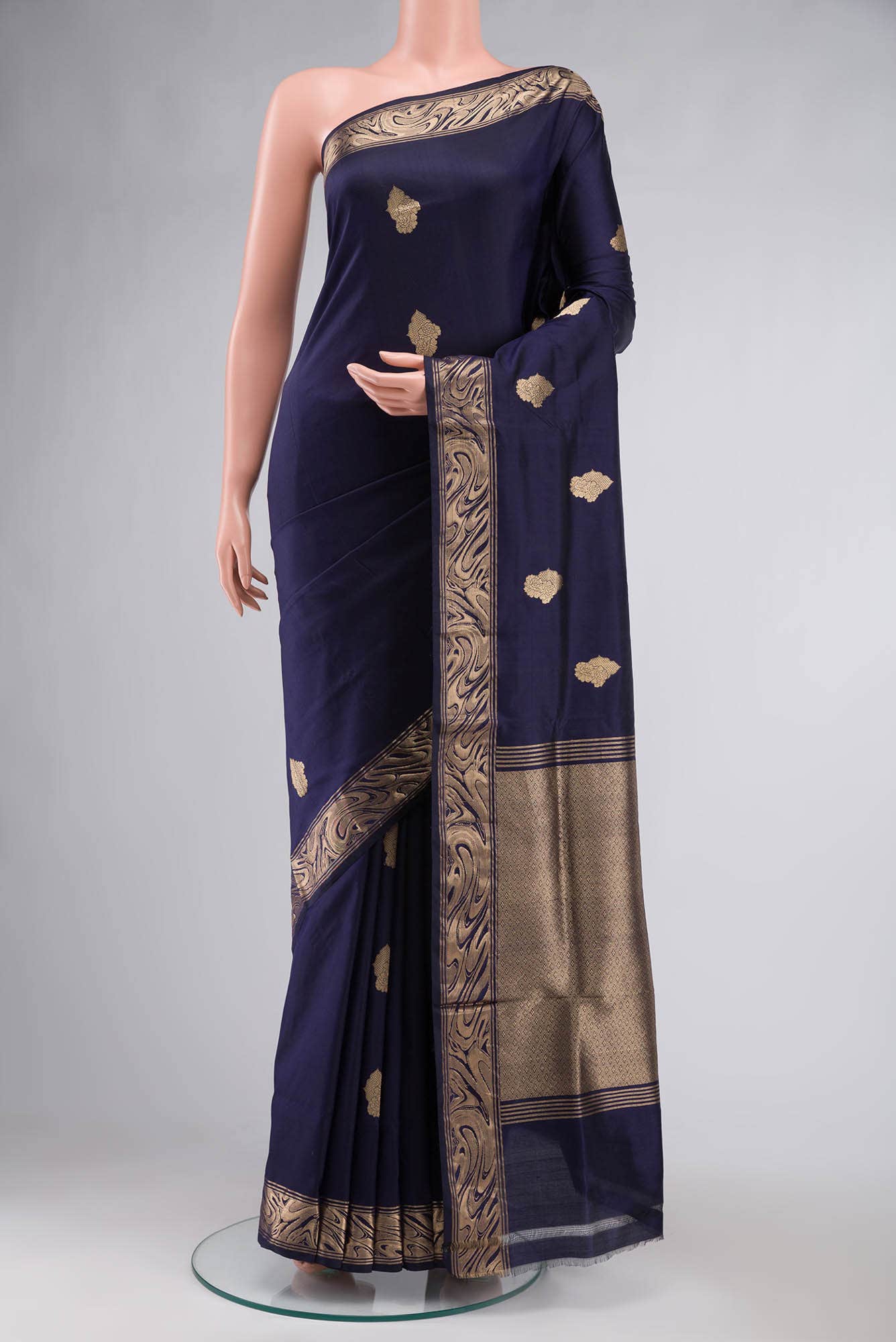 Navy Blue Banarasi Katan Silk Saree