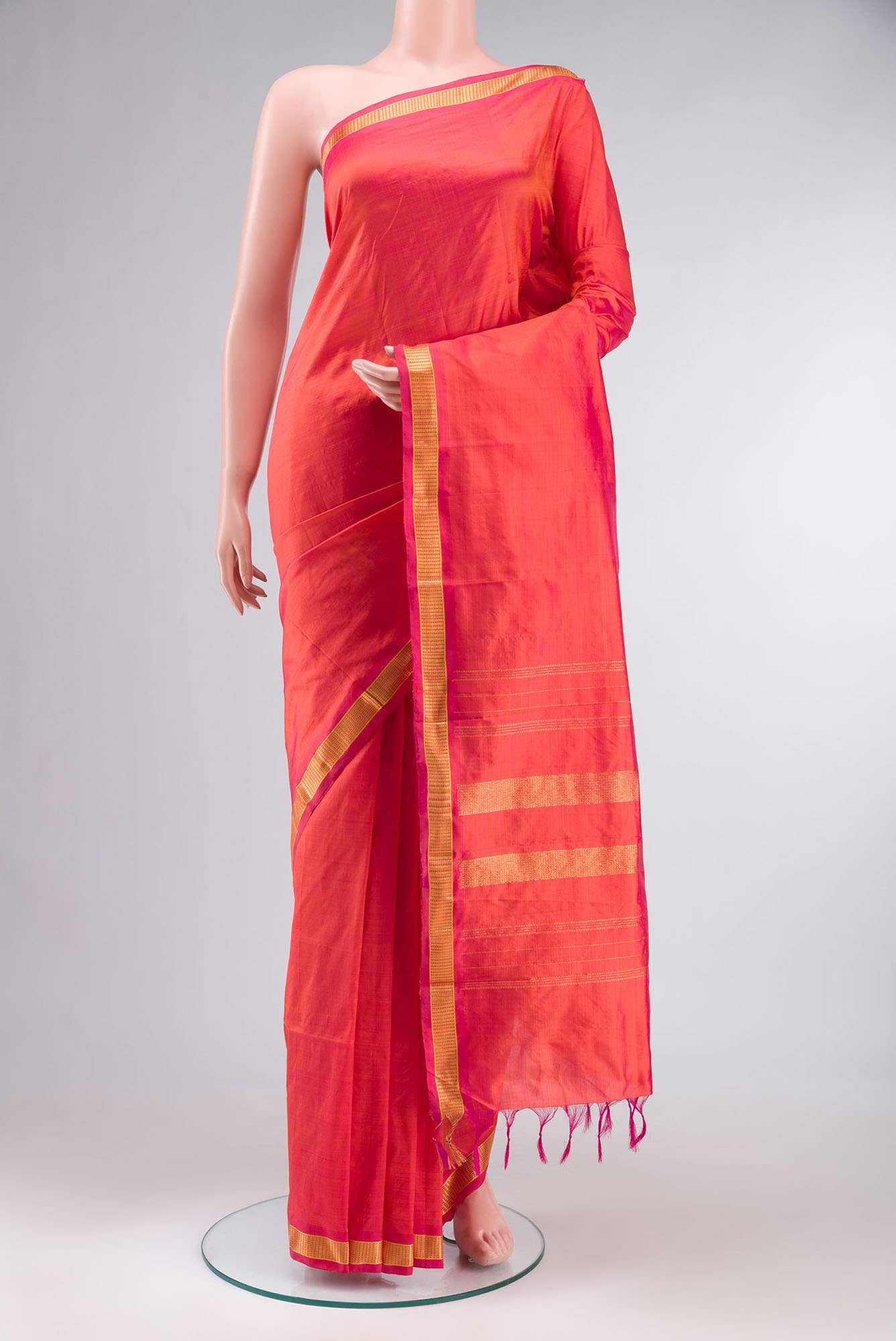 Pink with Orange Dual Tone Kanchipuram Silk Saree