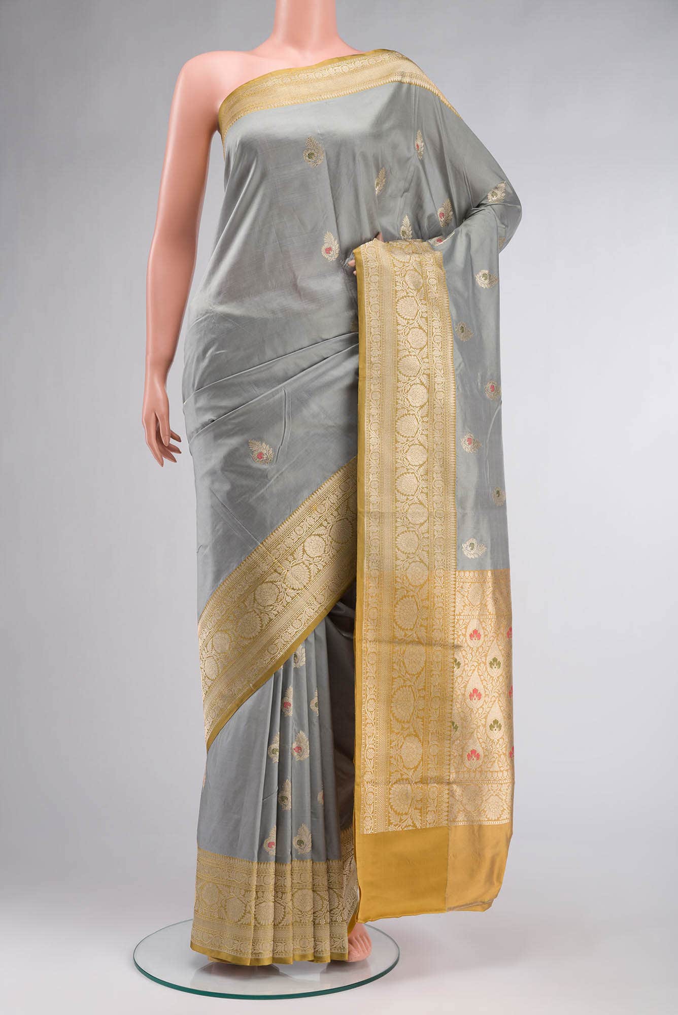 Grey Banarasi Katan Silk Saree