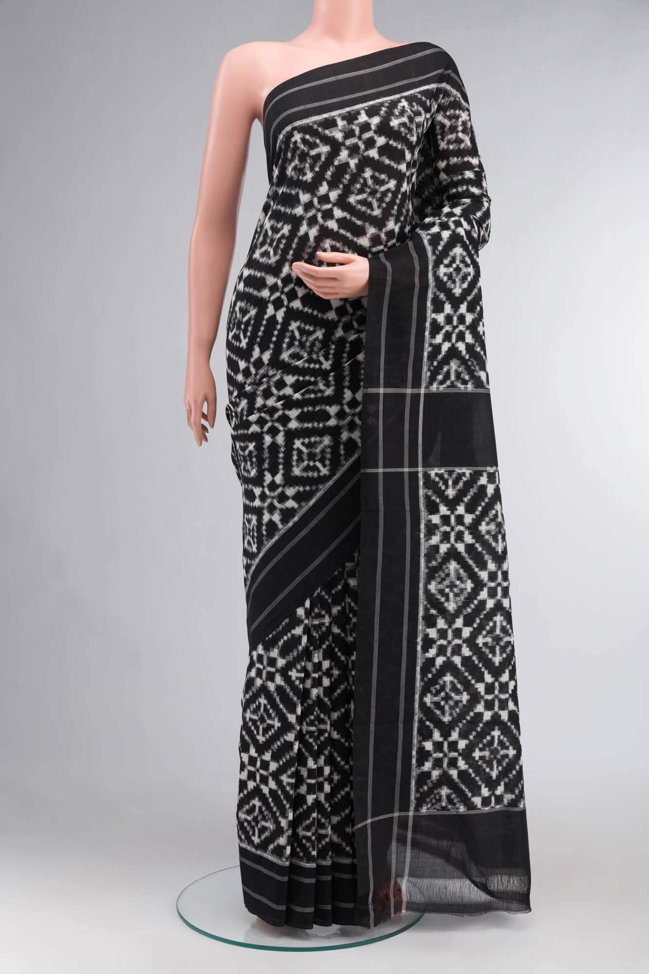 Black Pochampally Cotton Saree