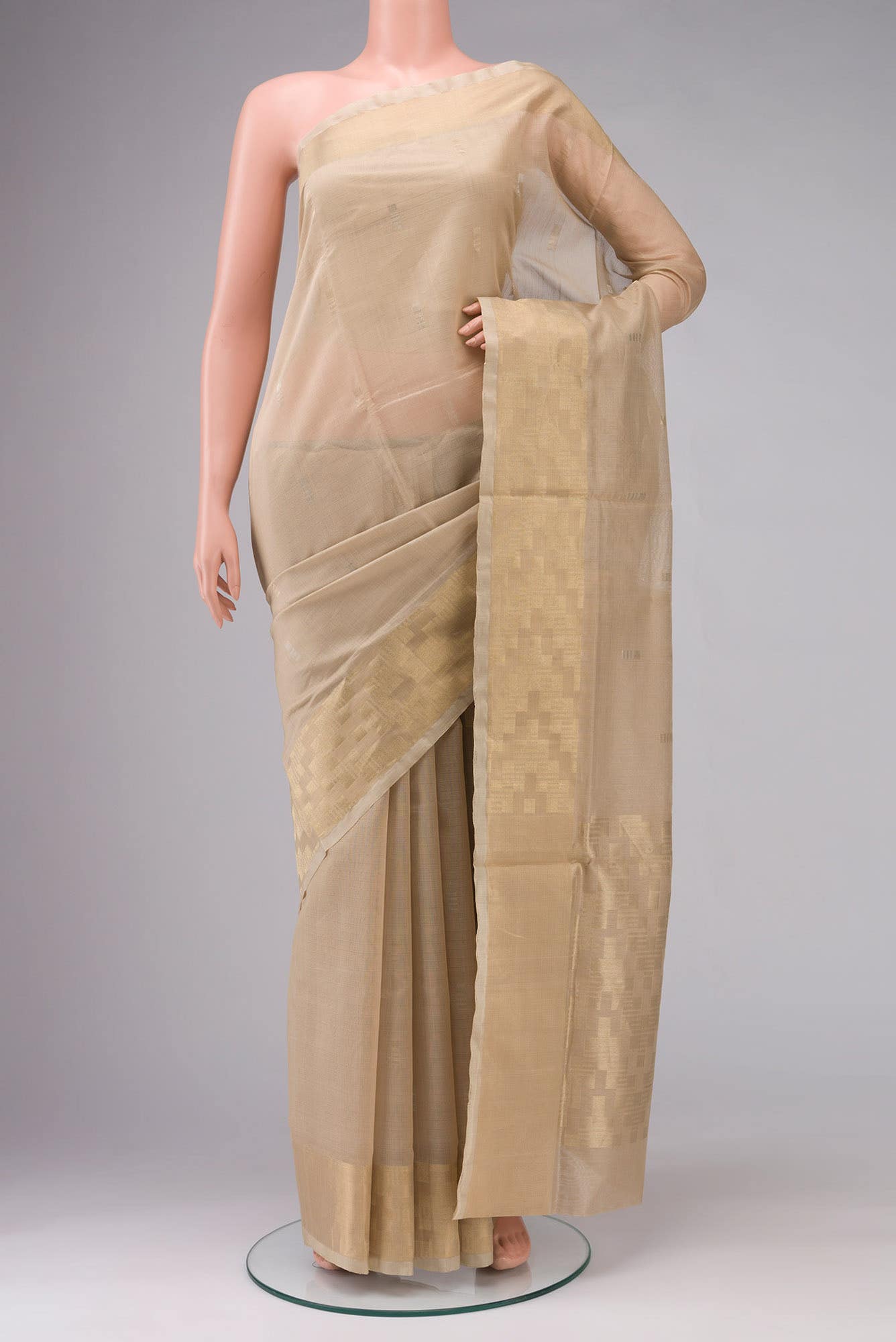 Beige Silk Cotton Saree