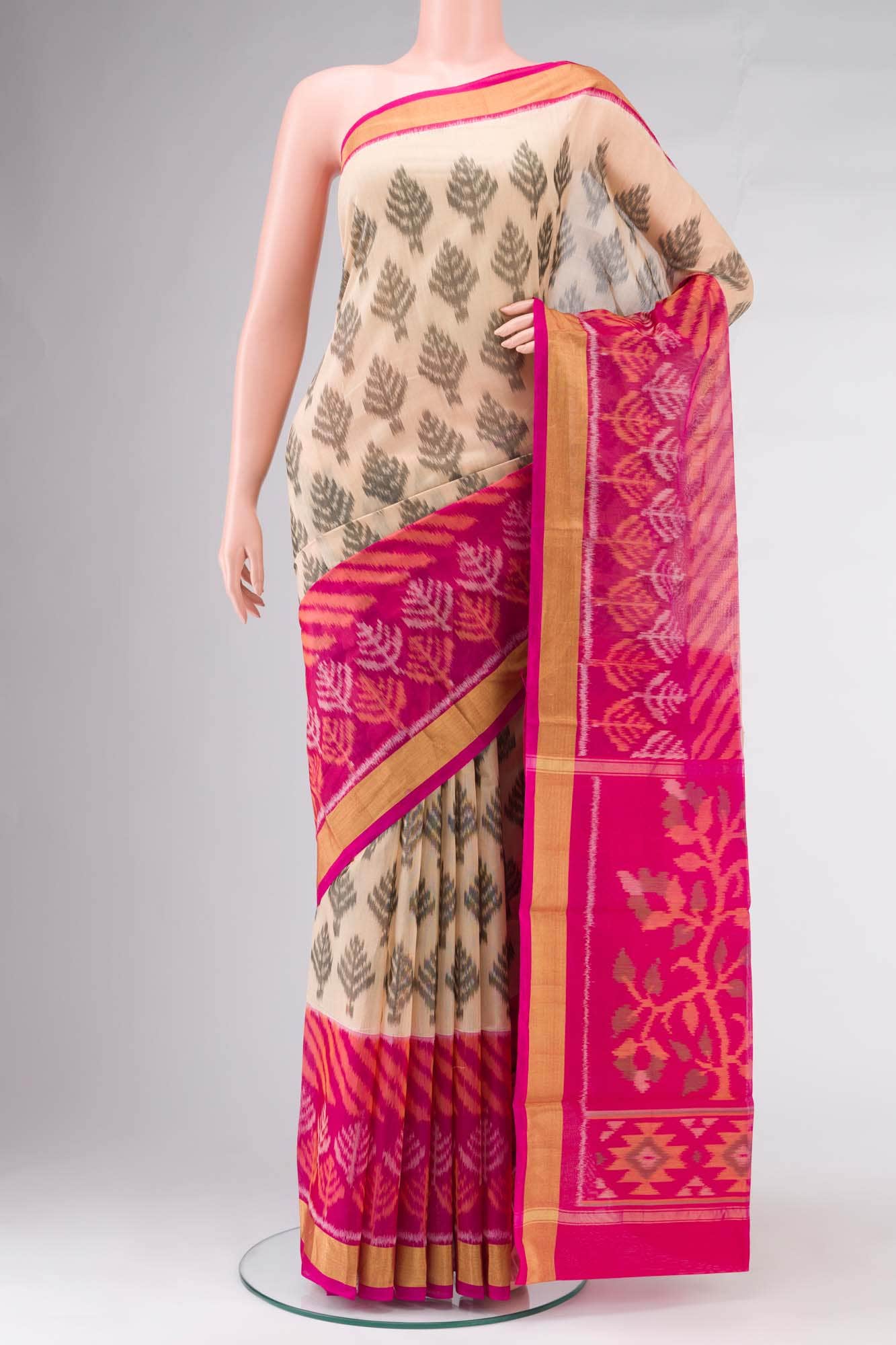 Beige Silk Cotton Saree