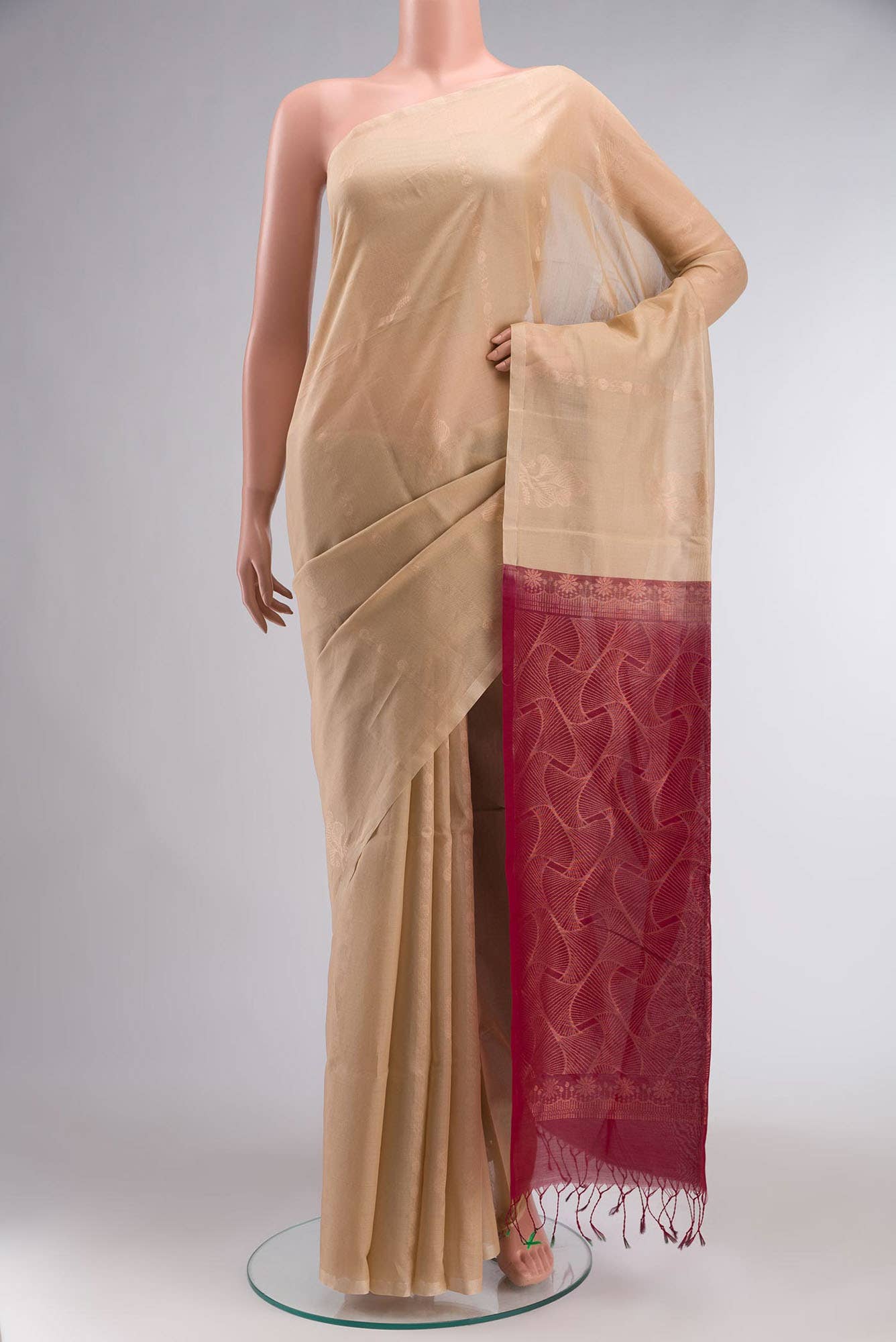 Beige Silk Cotton Saree