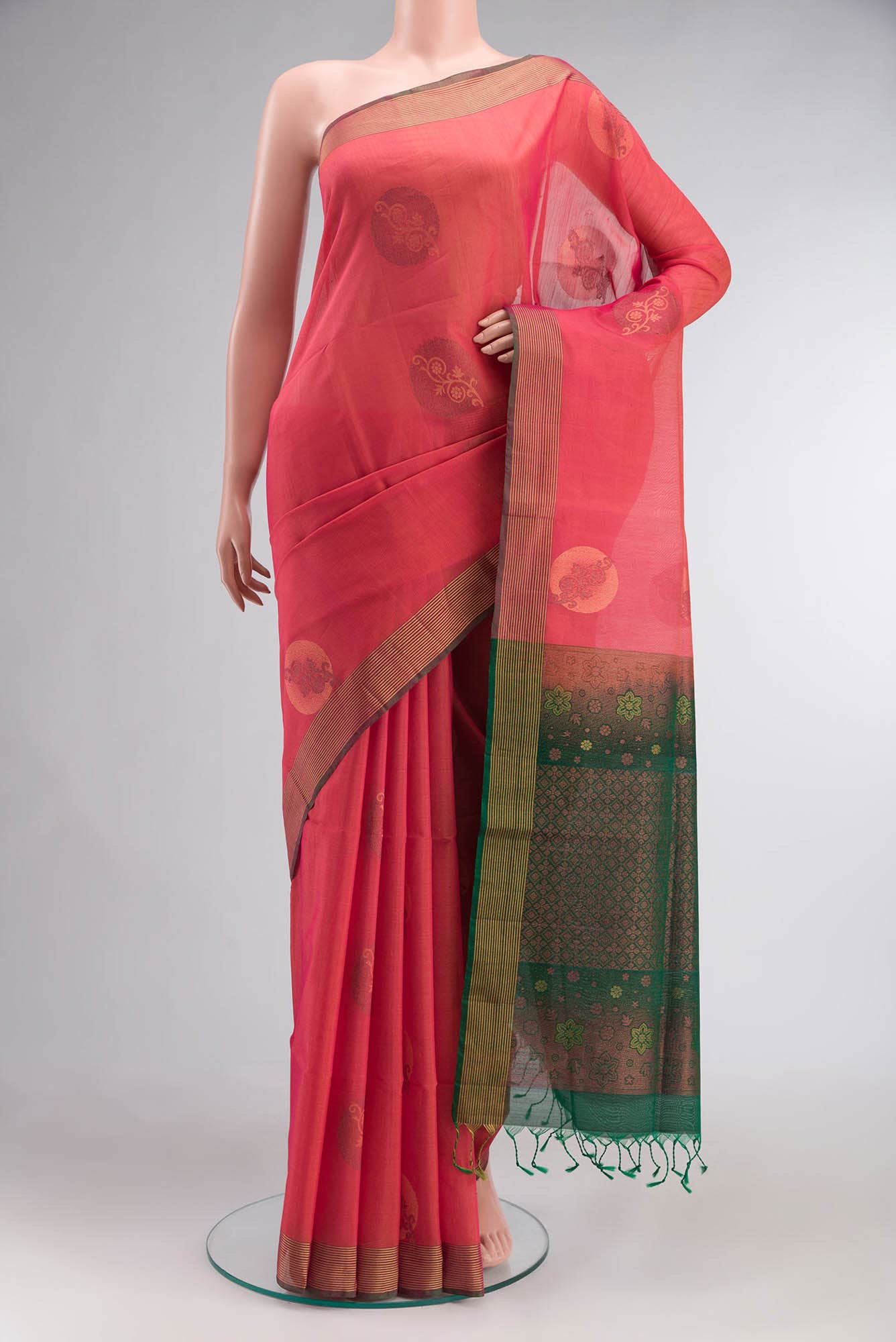Orange with Pink Dual Tone Silk Cotton Saree