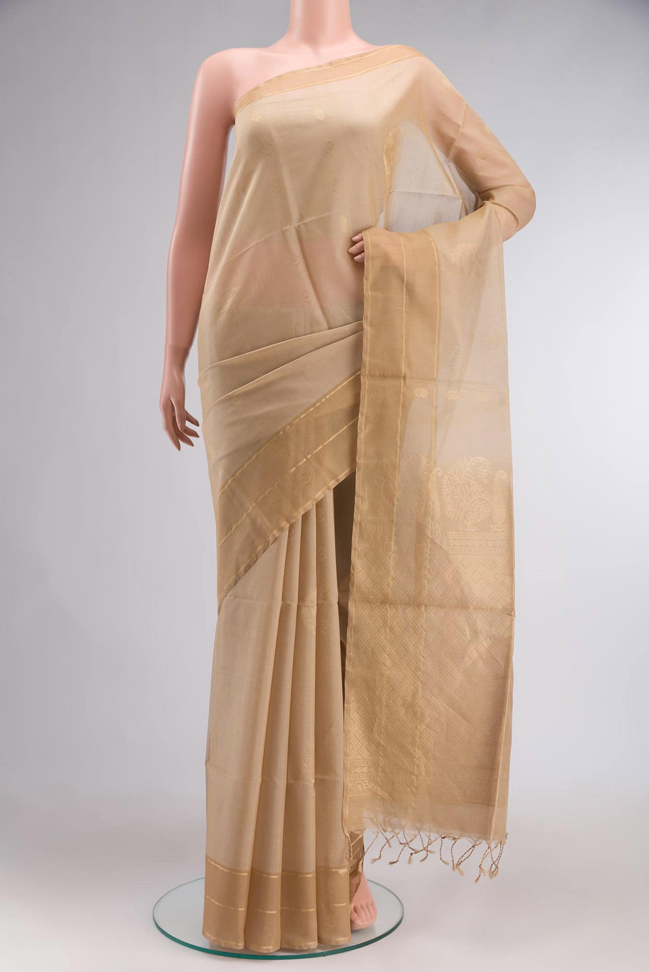 Beige Silk Cotton Saree