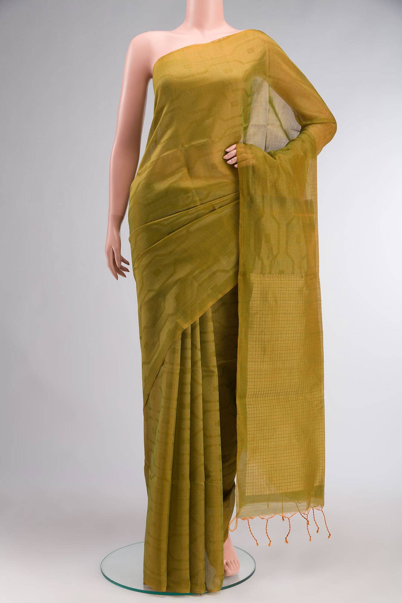 Green with yellow Dual Tone Silk Cotton Saree