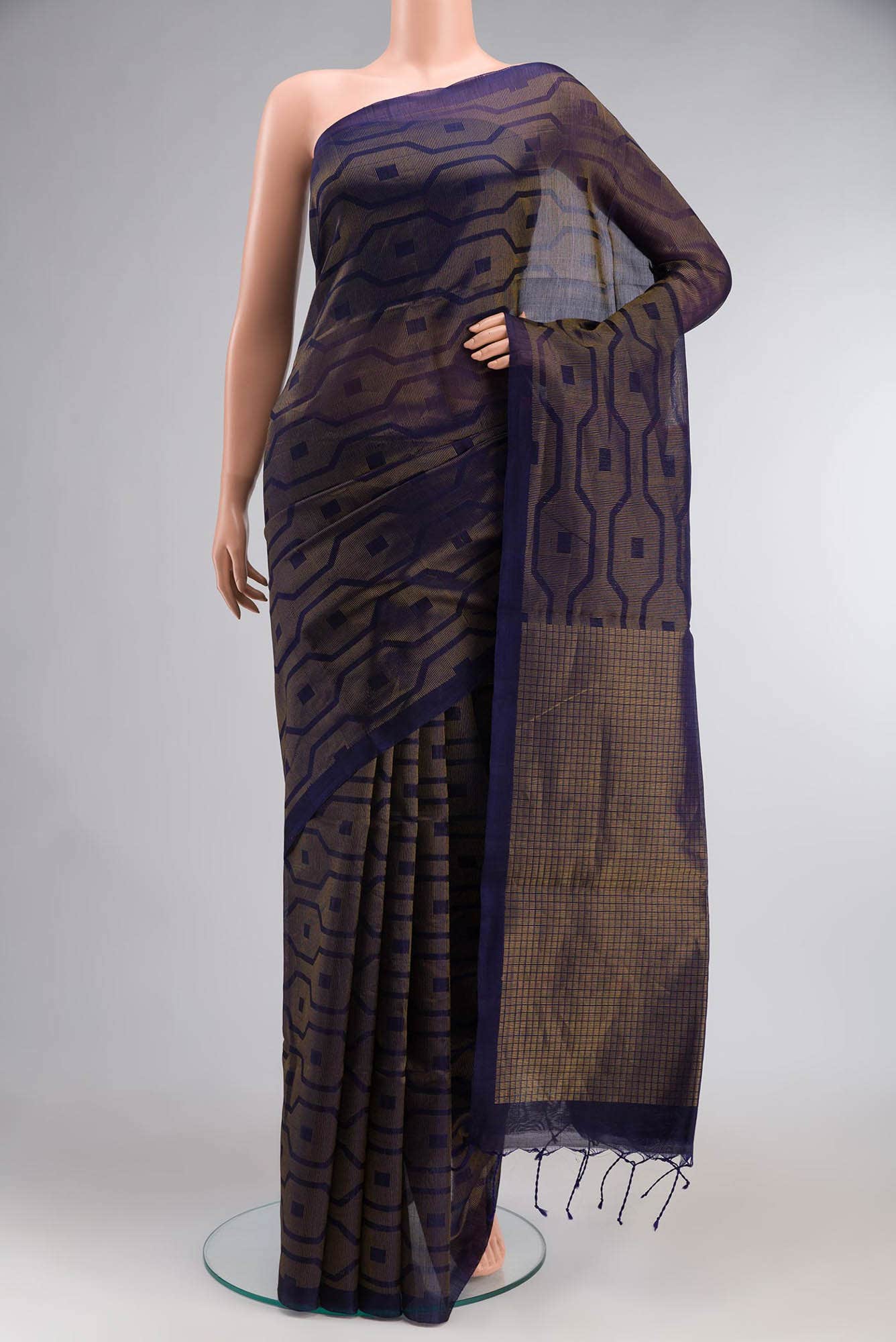 Navy Blue Silk Cotton Saree