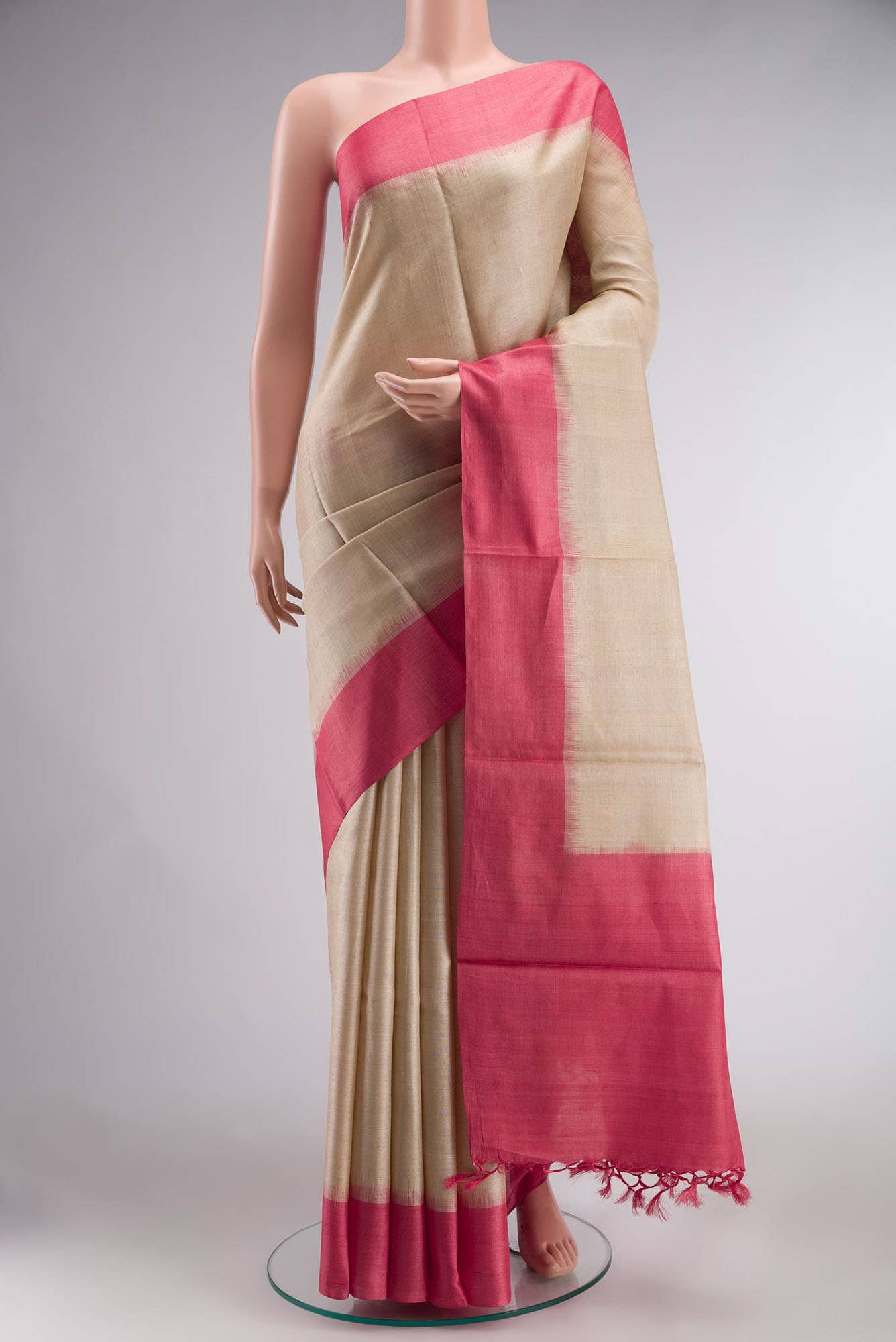 Beige Banarasi Tussar Silk Saree