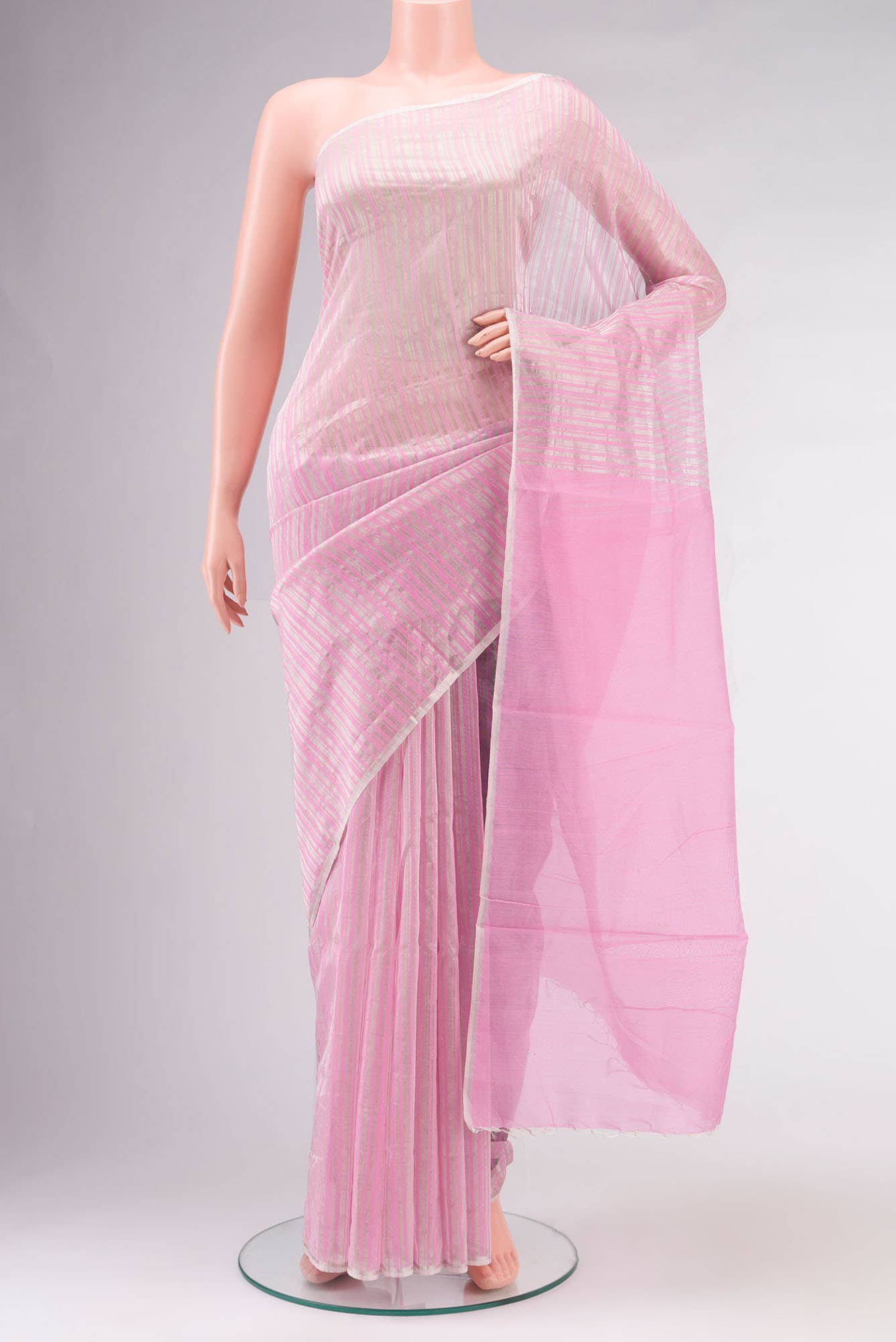 Rose pink Maheshwari Silk Cotton Saree