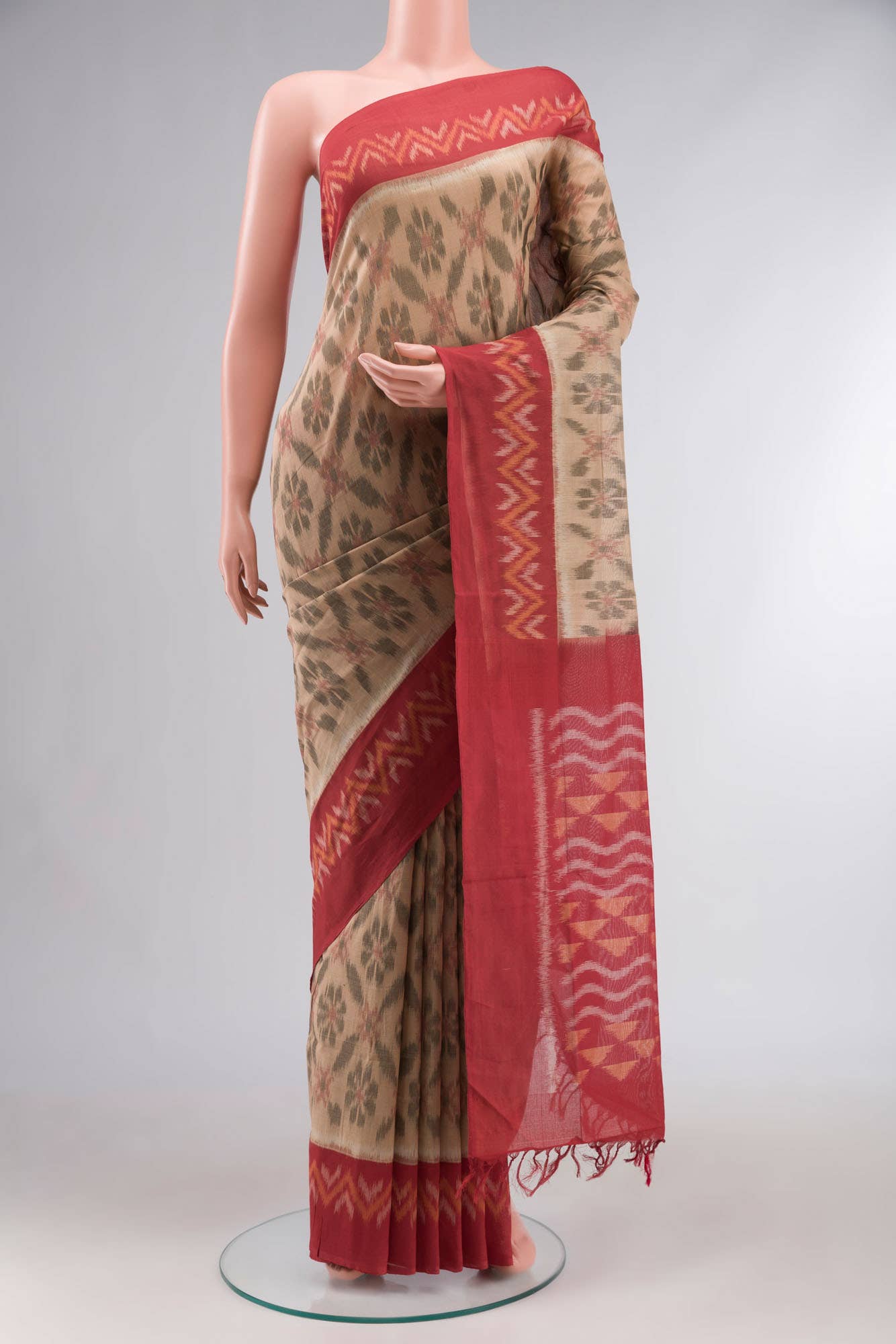 Beige Pochampally Cotton Saree