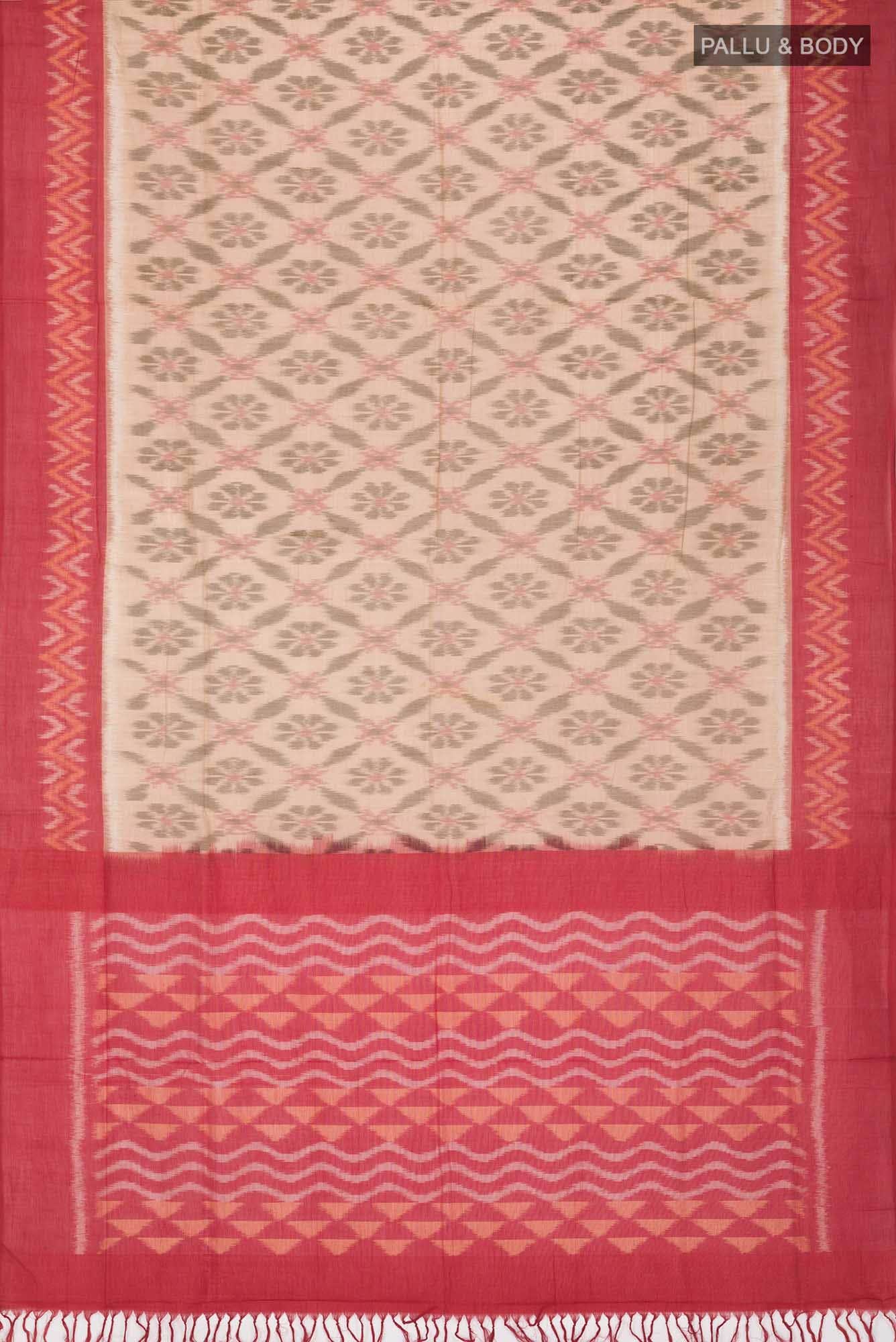 Beige Pochampally Cotton Saree