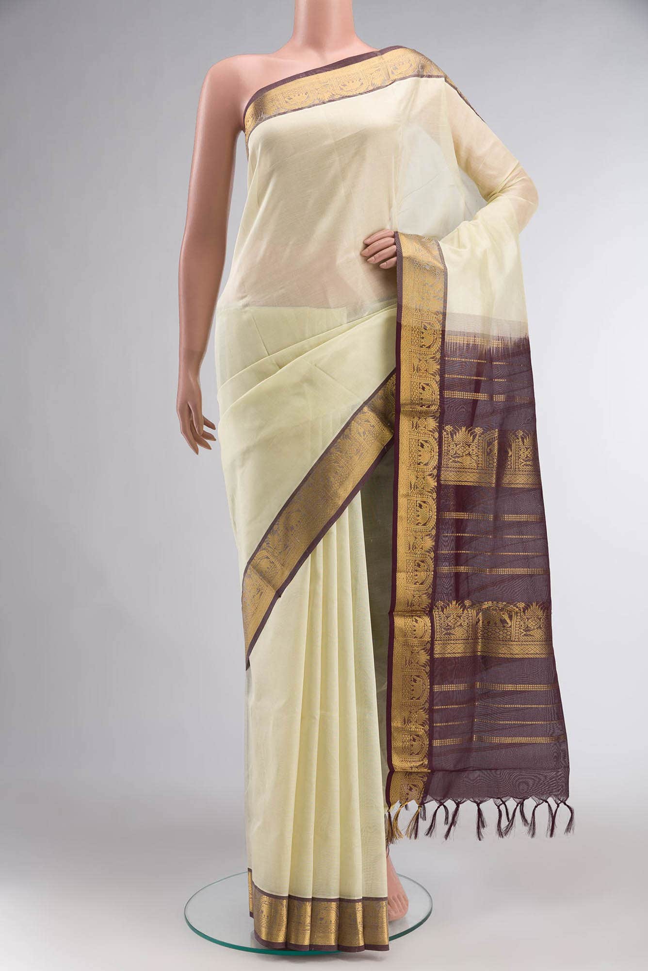 Cream Silk Cotton Saree
