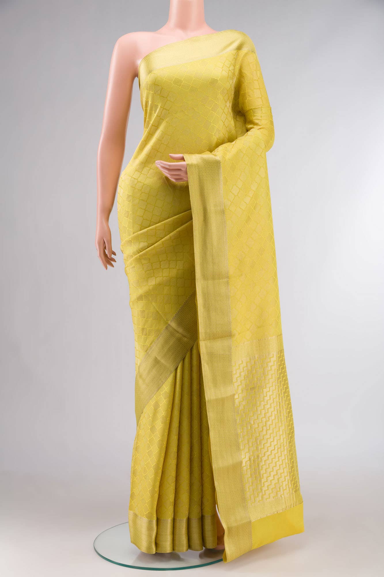 Yellow Mysore Crepe Saree