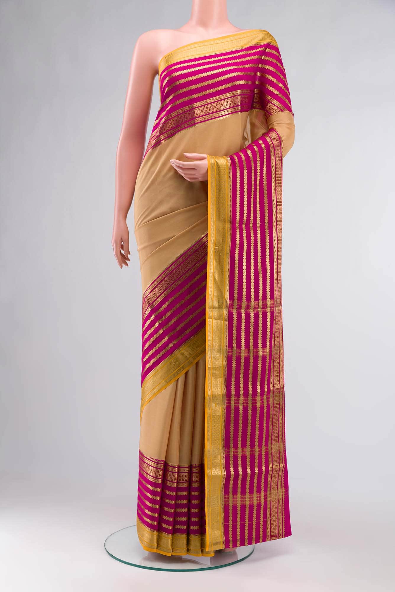 Beige Mysore Crepe Saree