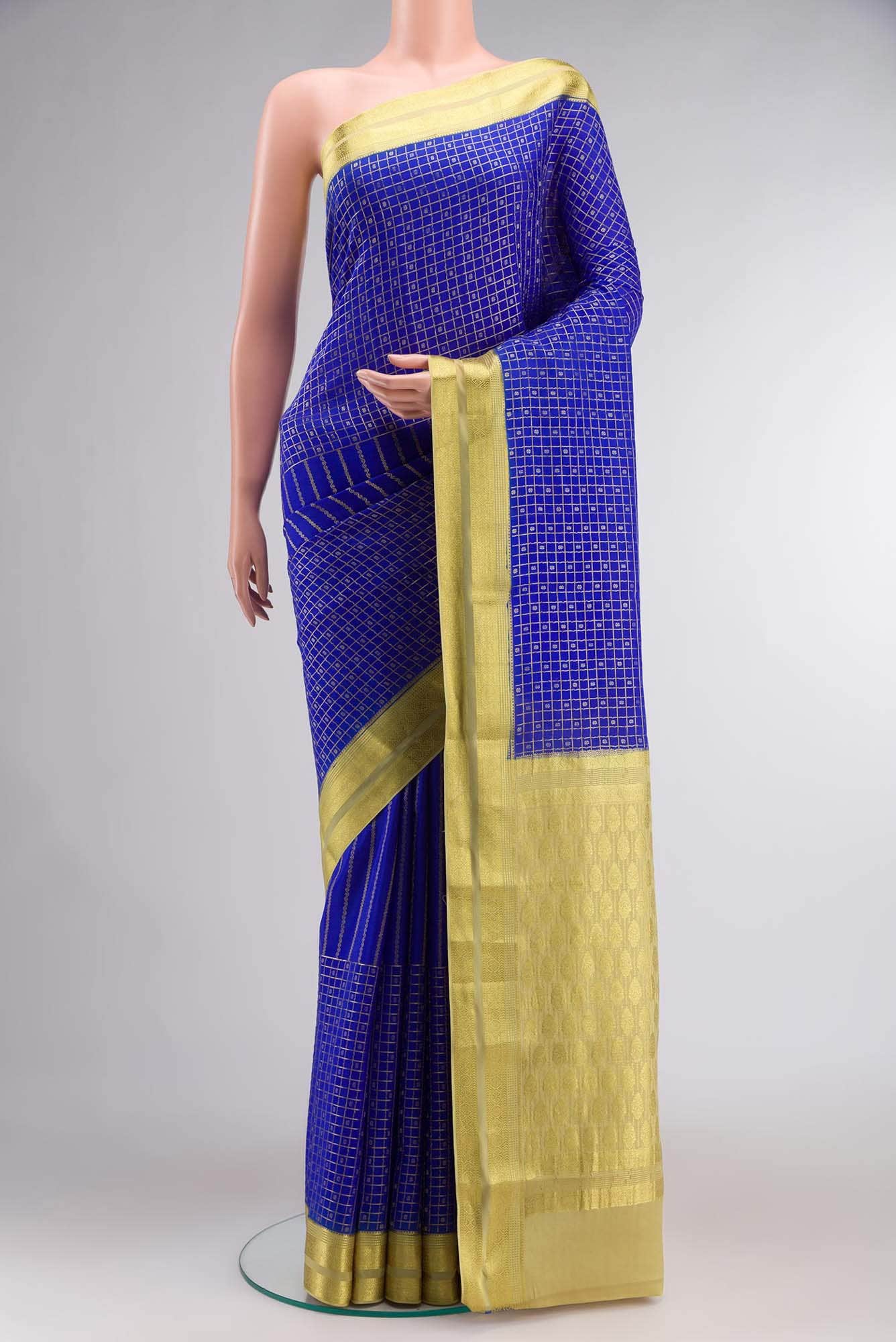 Blue Mysore Crepe Saree