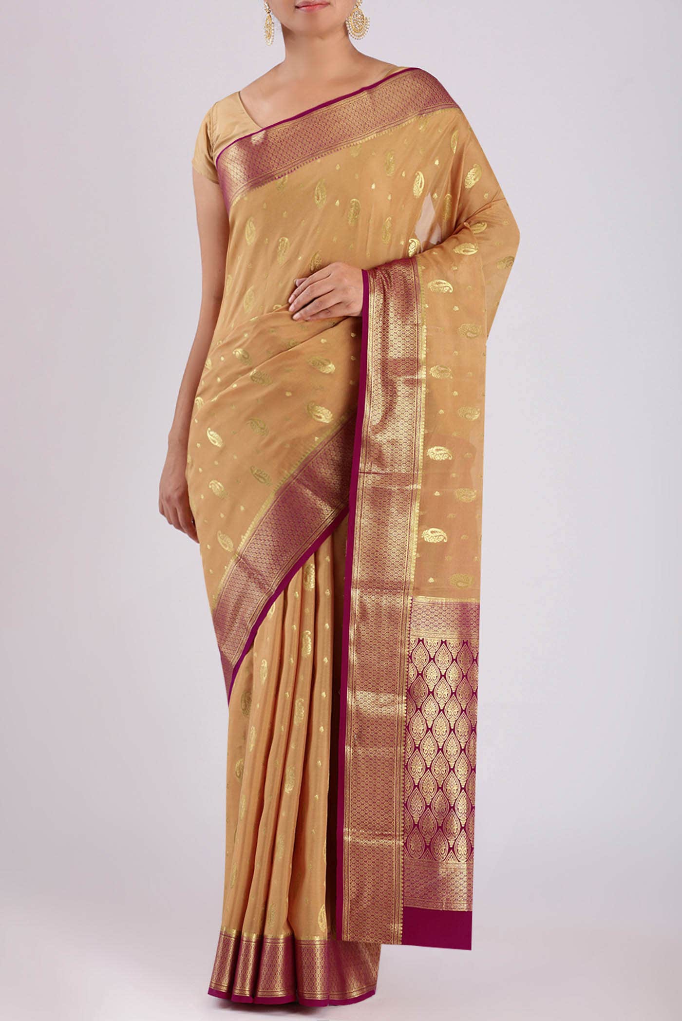 Beige Mysore Crepe Saree