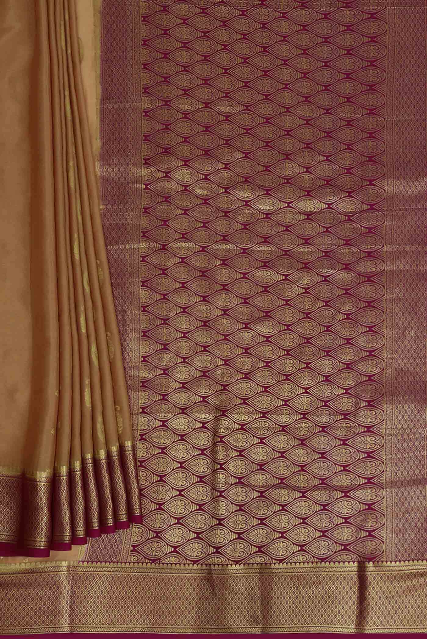Beige Mysore Crepe Saree