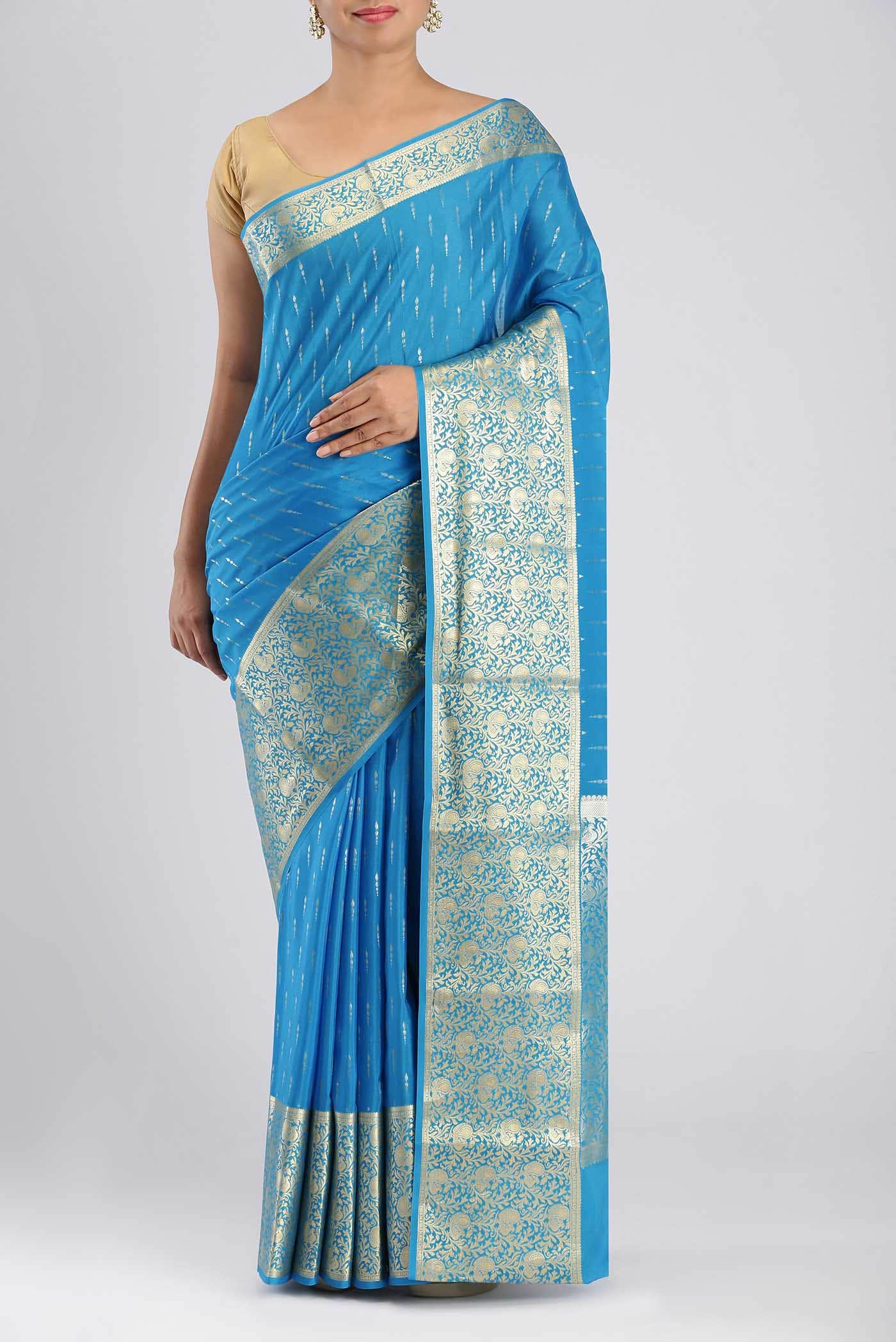 Blue Mysore Crepe Saree