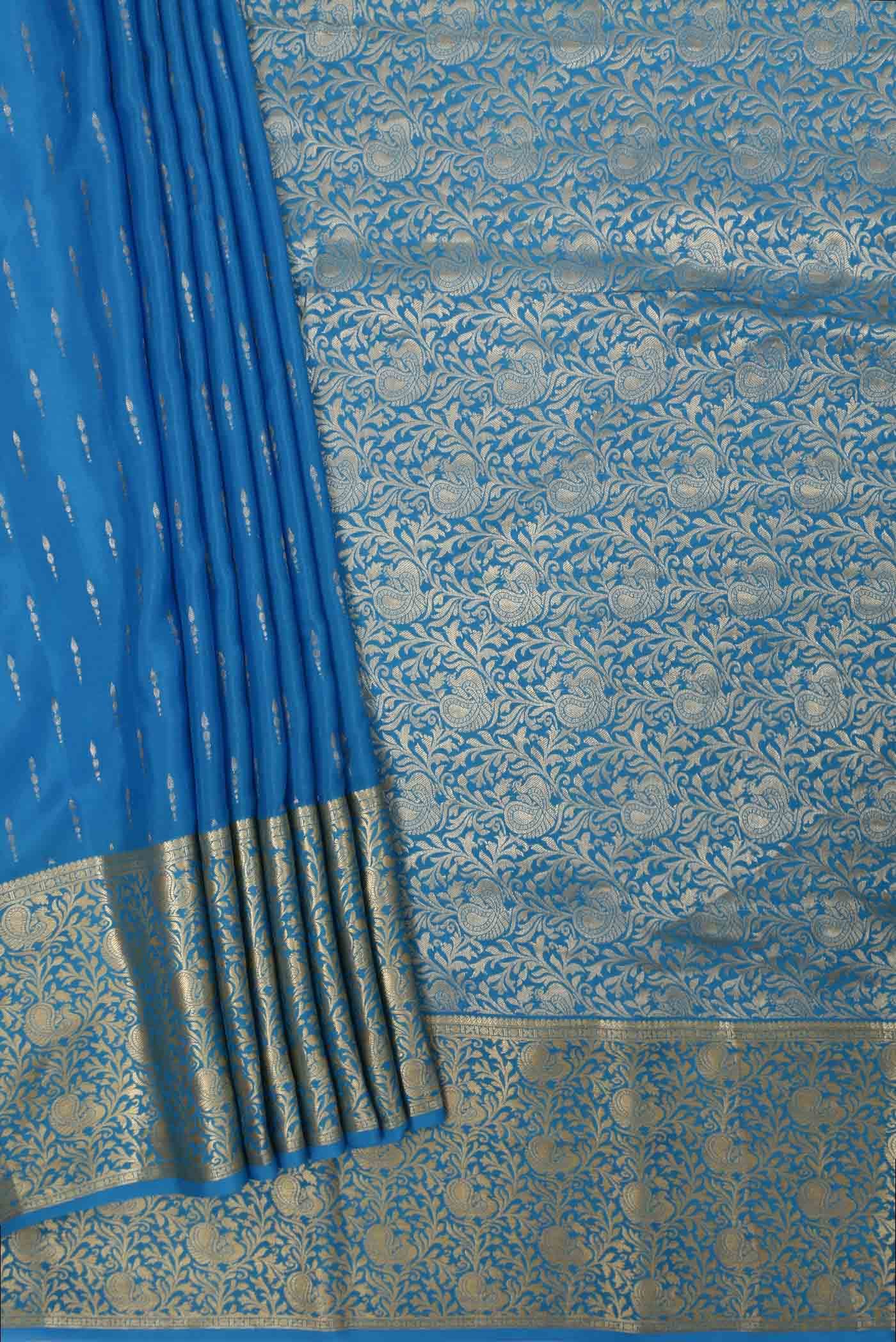 Blue Mysore Crepe Saree