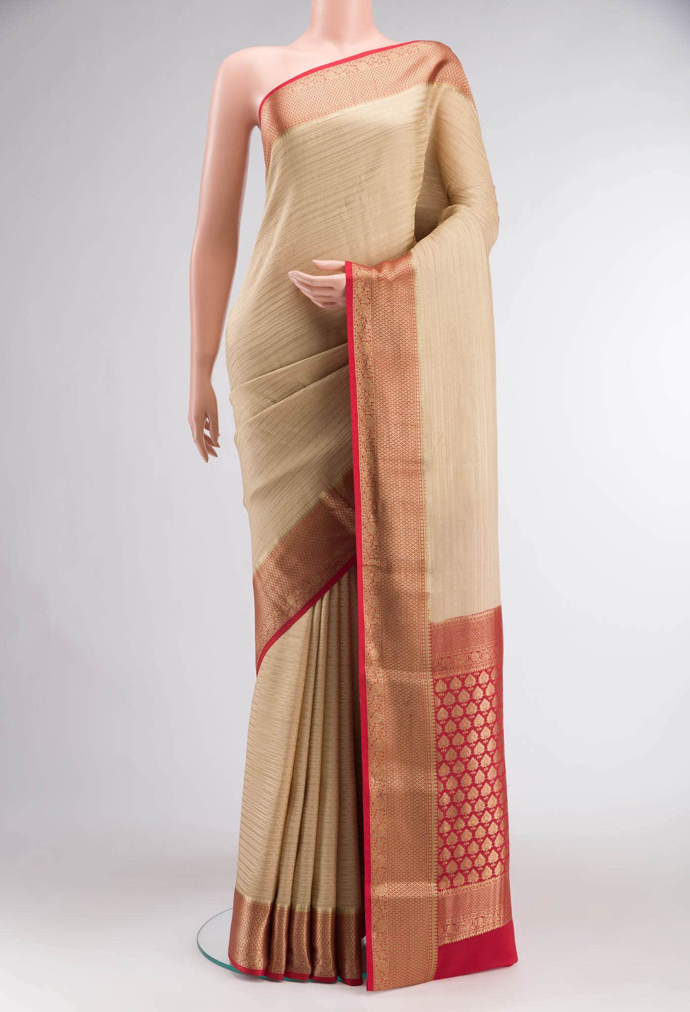 Beige Mysore Crepe Saree