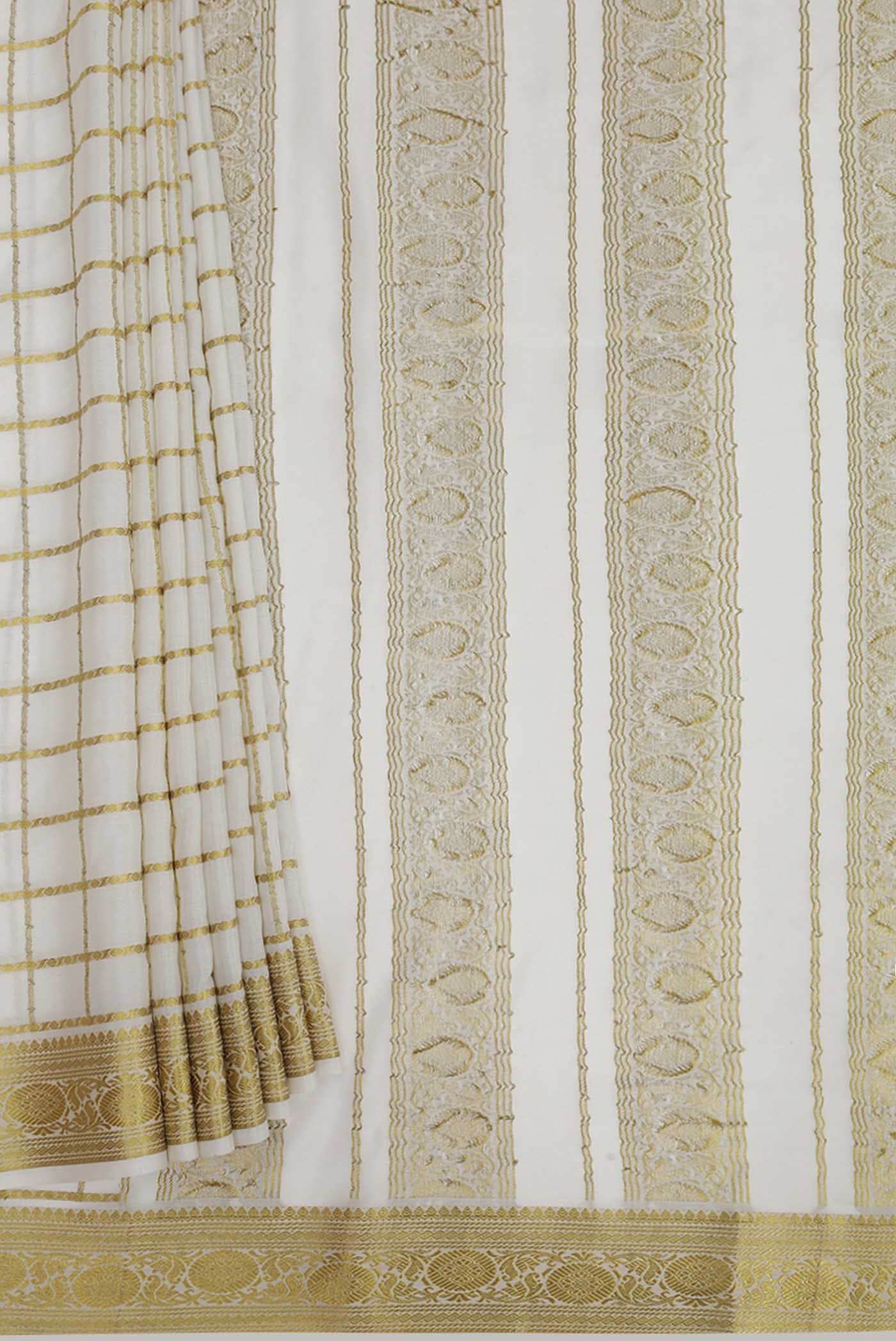 White Mysore Crepe Saree