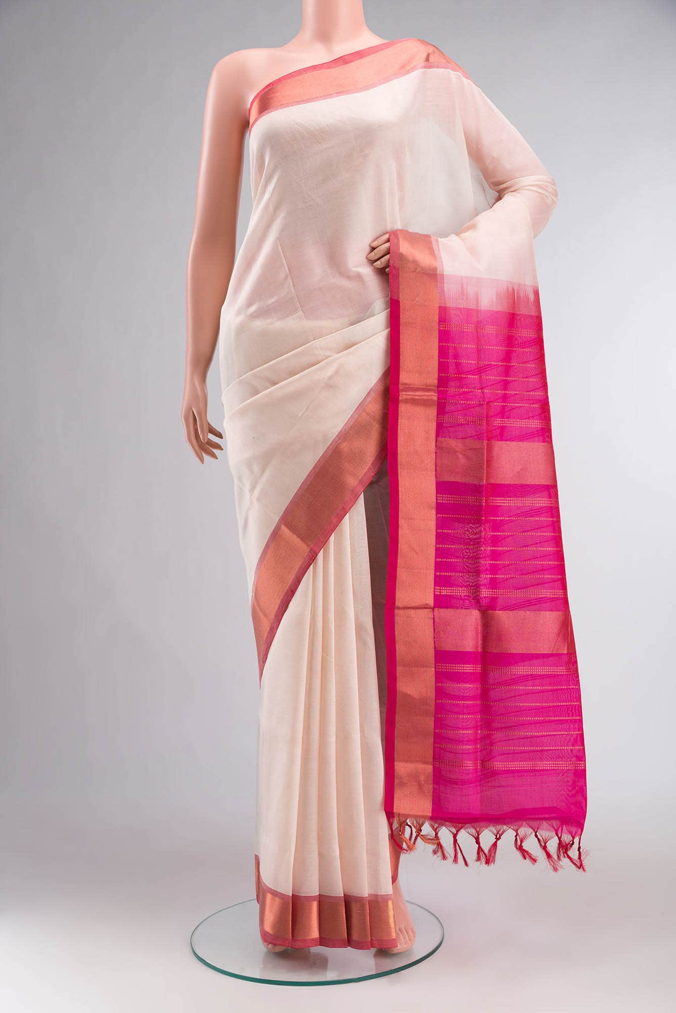 Cream Silk Cotton Saree