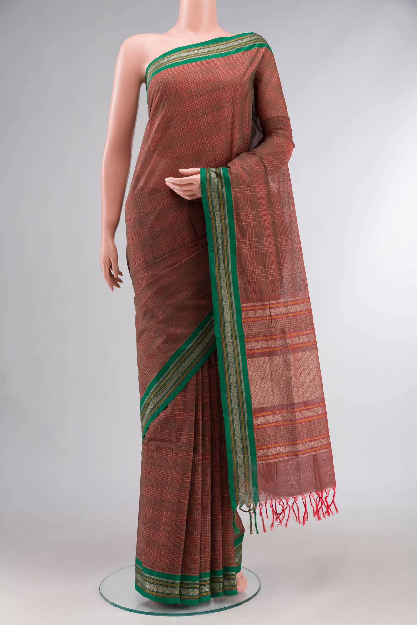 Green with Red Dual Tone Coimbatore Cotton Saree