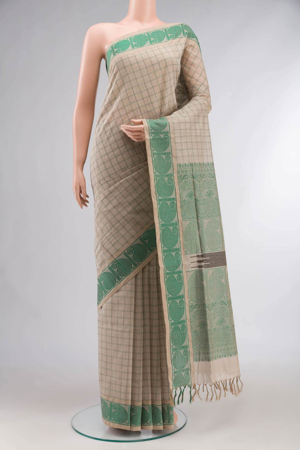 Beige Coimbatore Cotton Saree