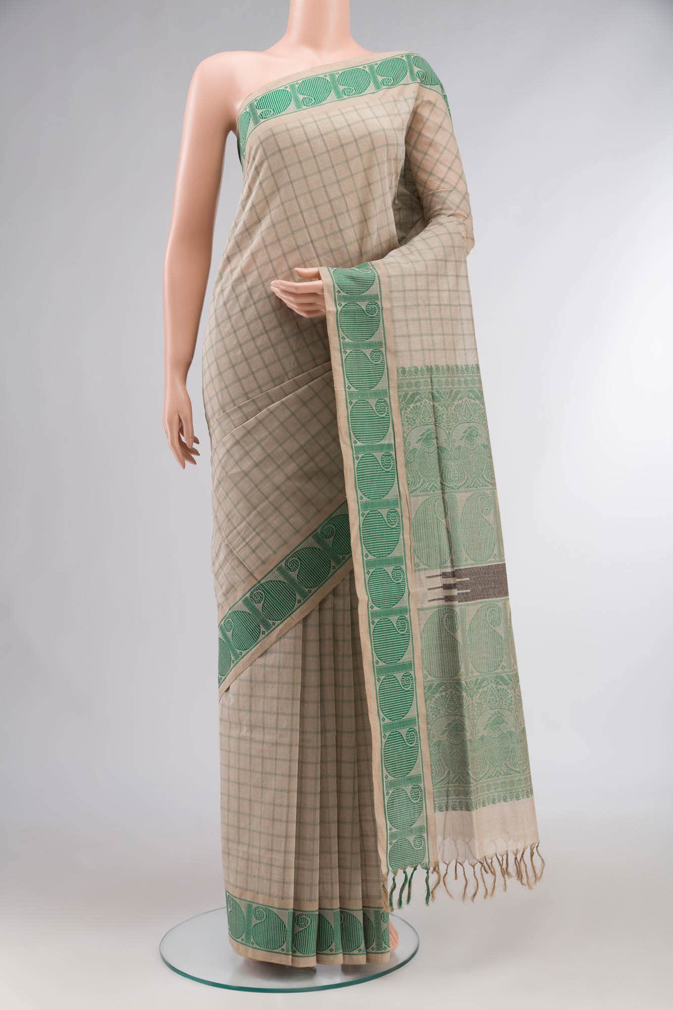 Beige Coimbatore Cotton Saree
