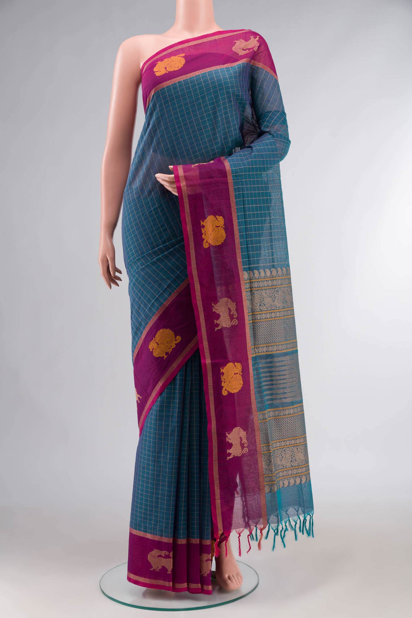 Blue Coimbatore Cotton Saree