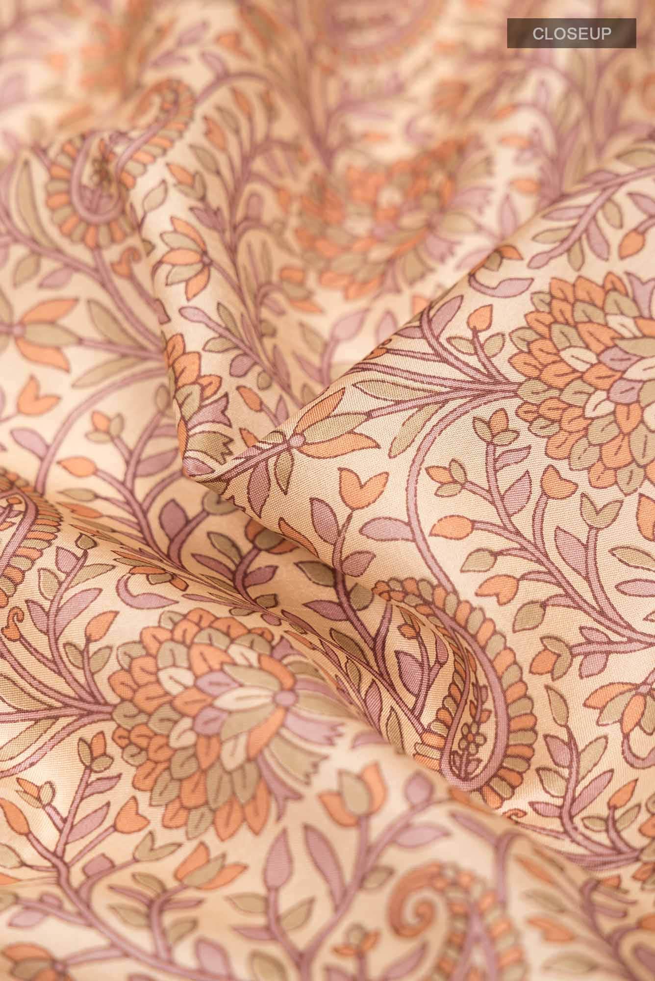 Beige Printed Silk Saree