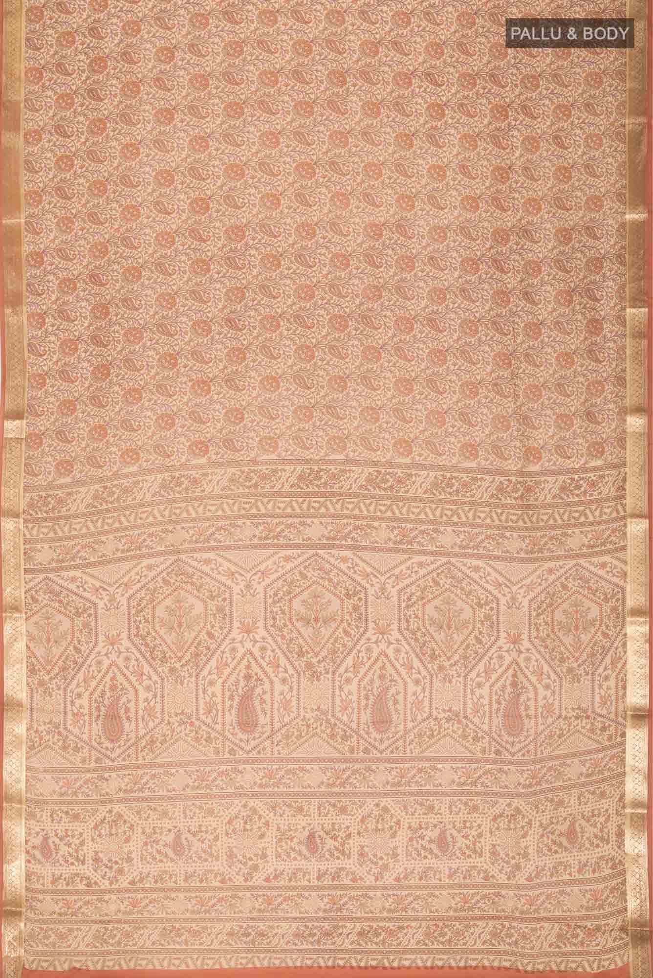 Beige Printed Silk Saree
