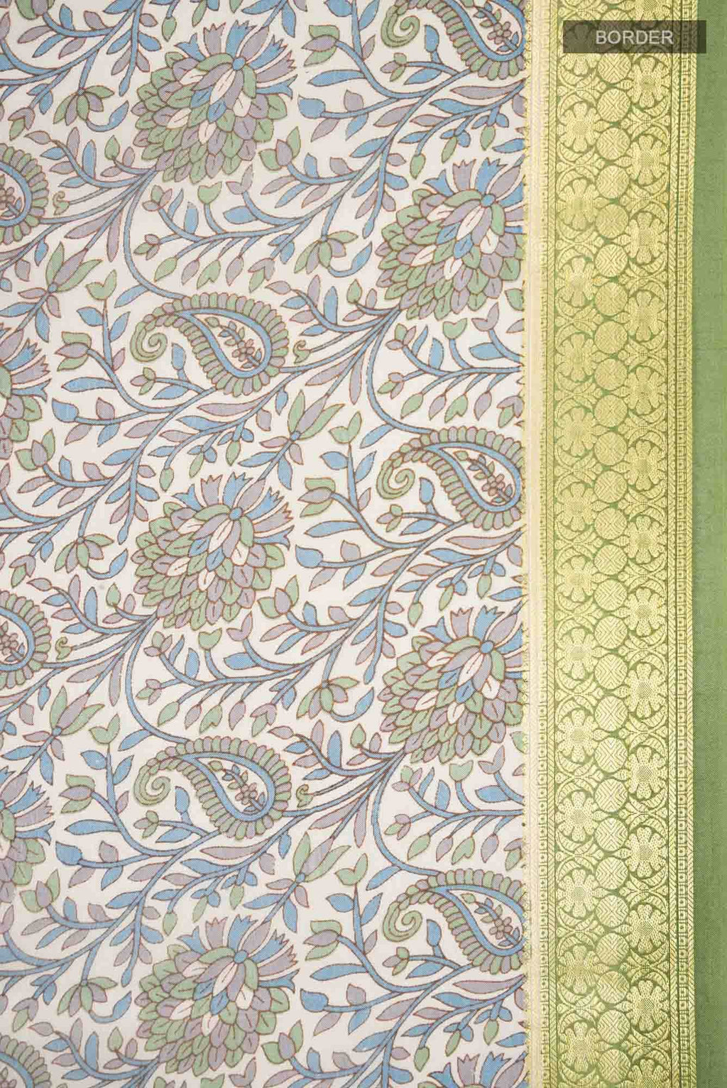Cream Printed Silk Saree