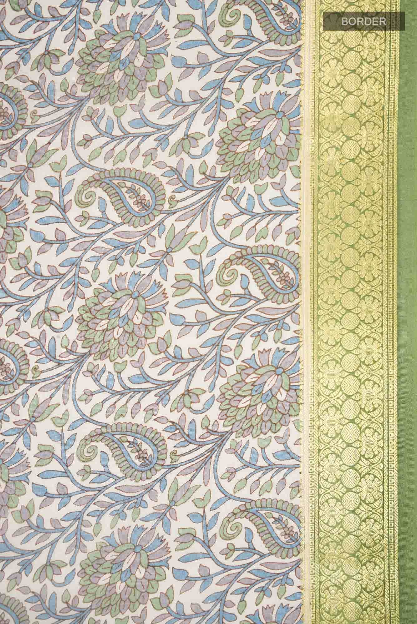 Cream Printed Silk Saree