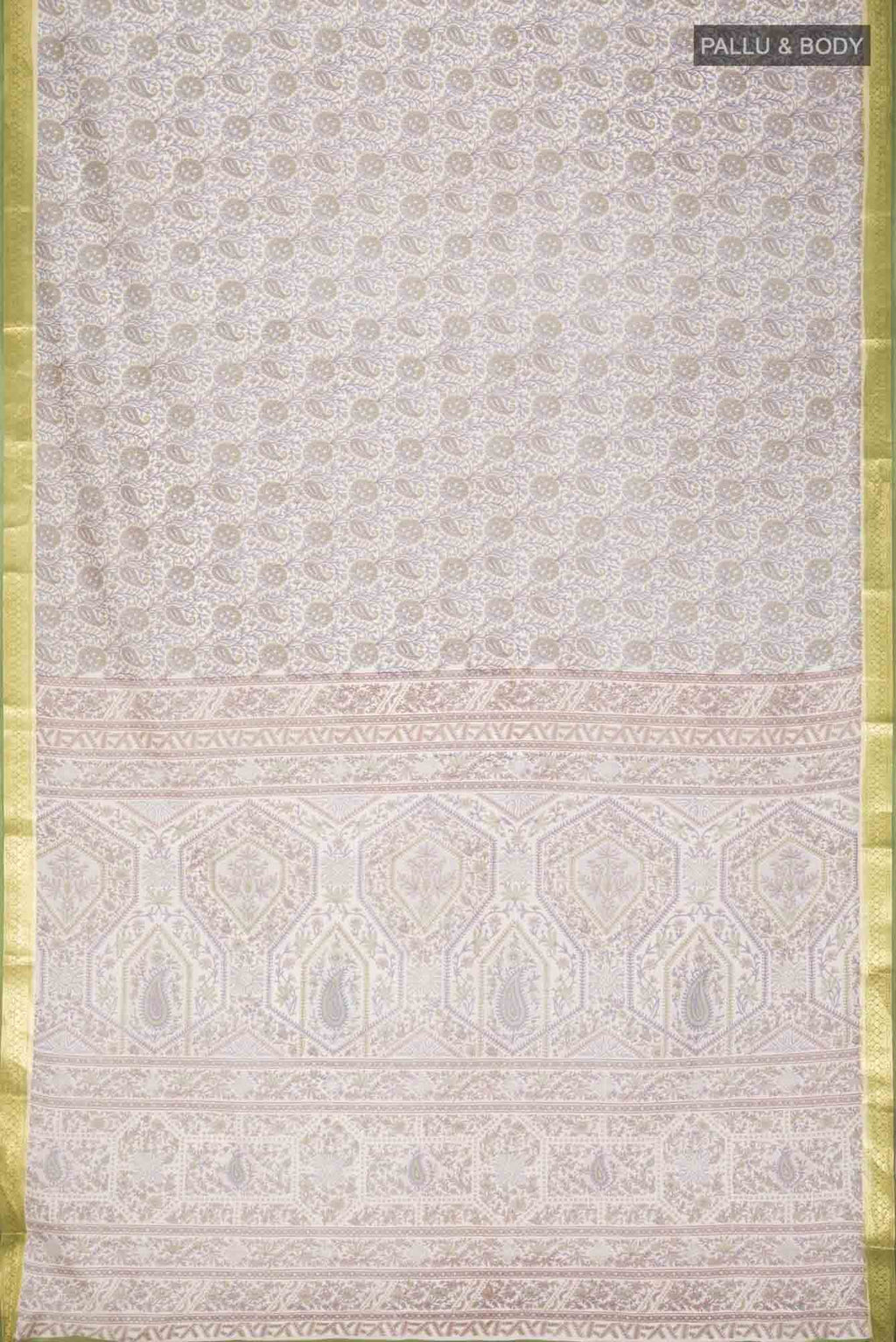 Cream Printed Silk Saree