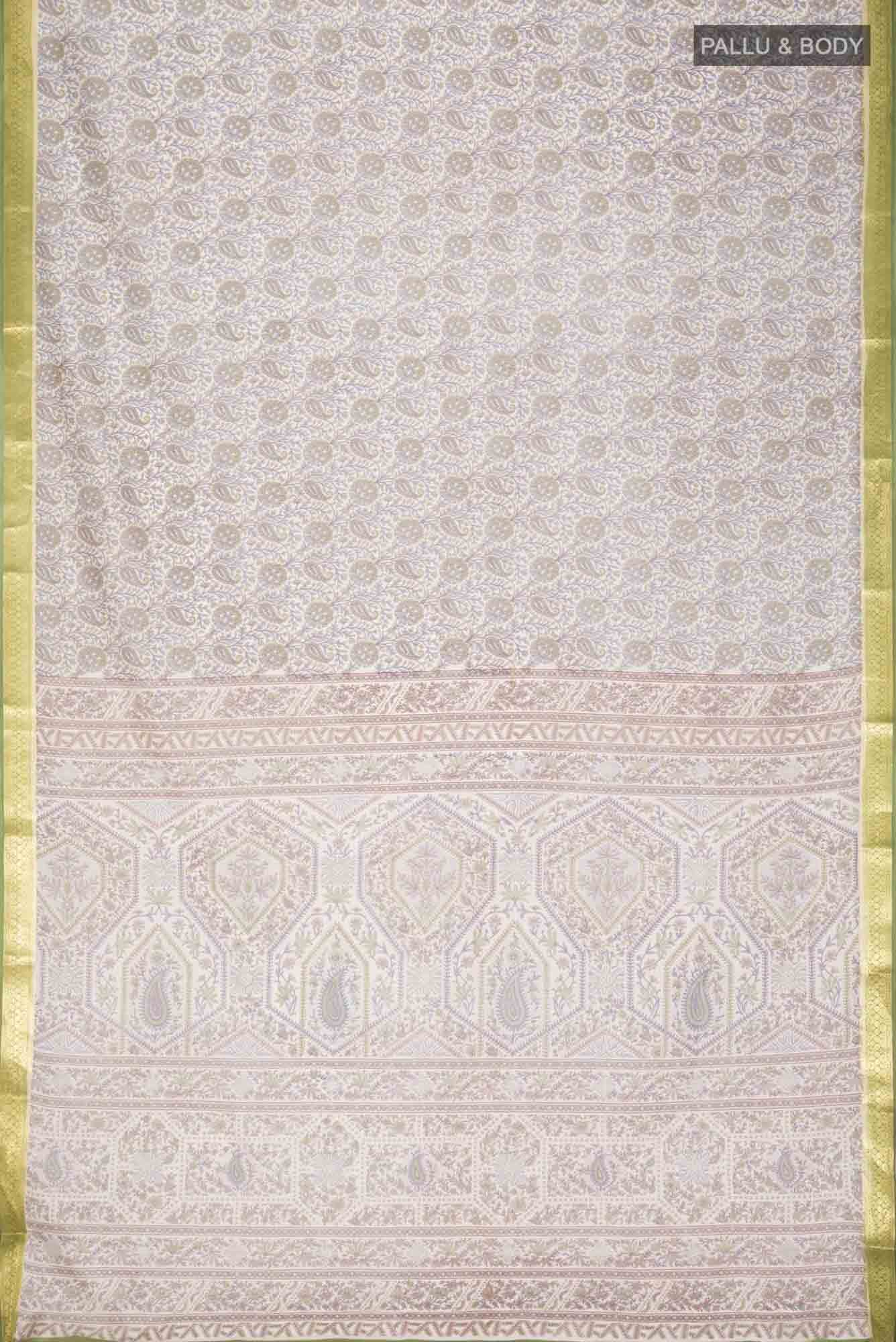 Cream Printed Silk Saree