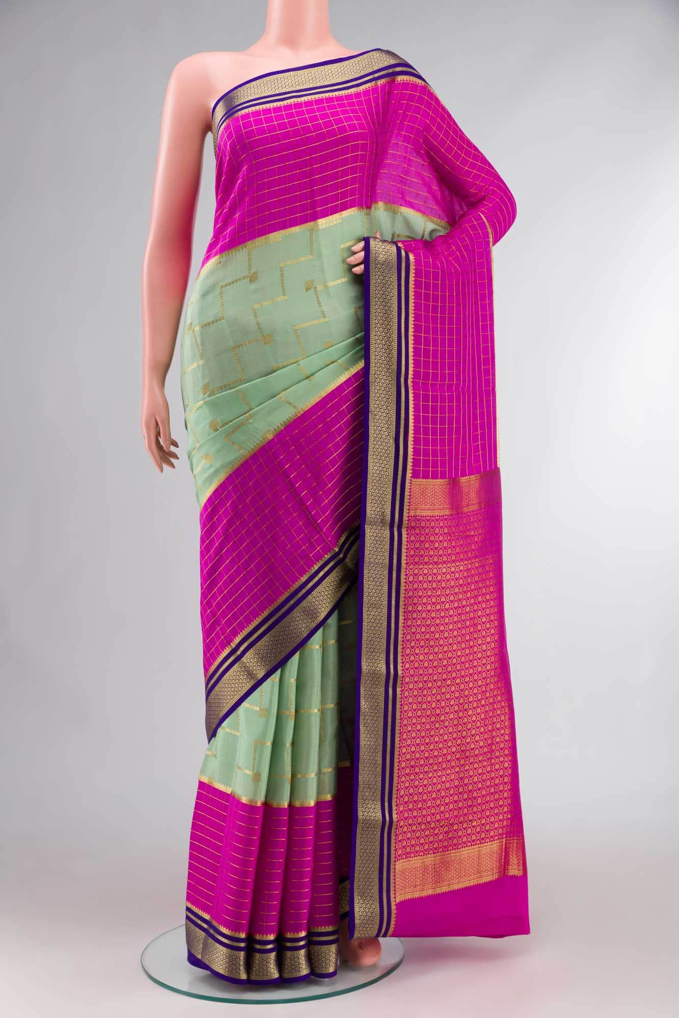 Green Mysore Crepe Saree