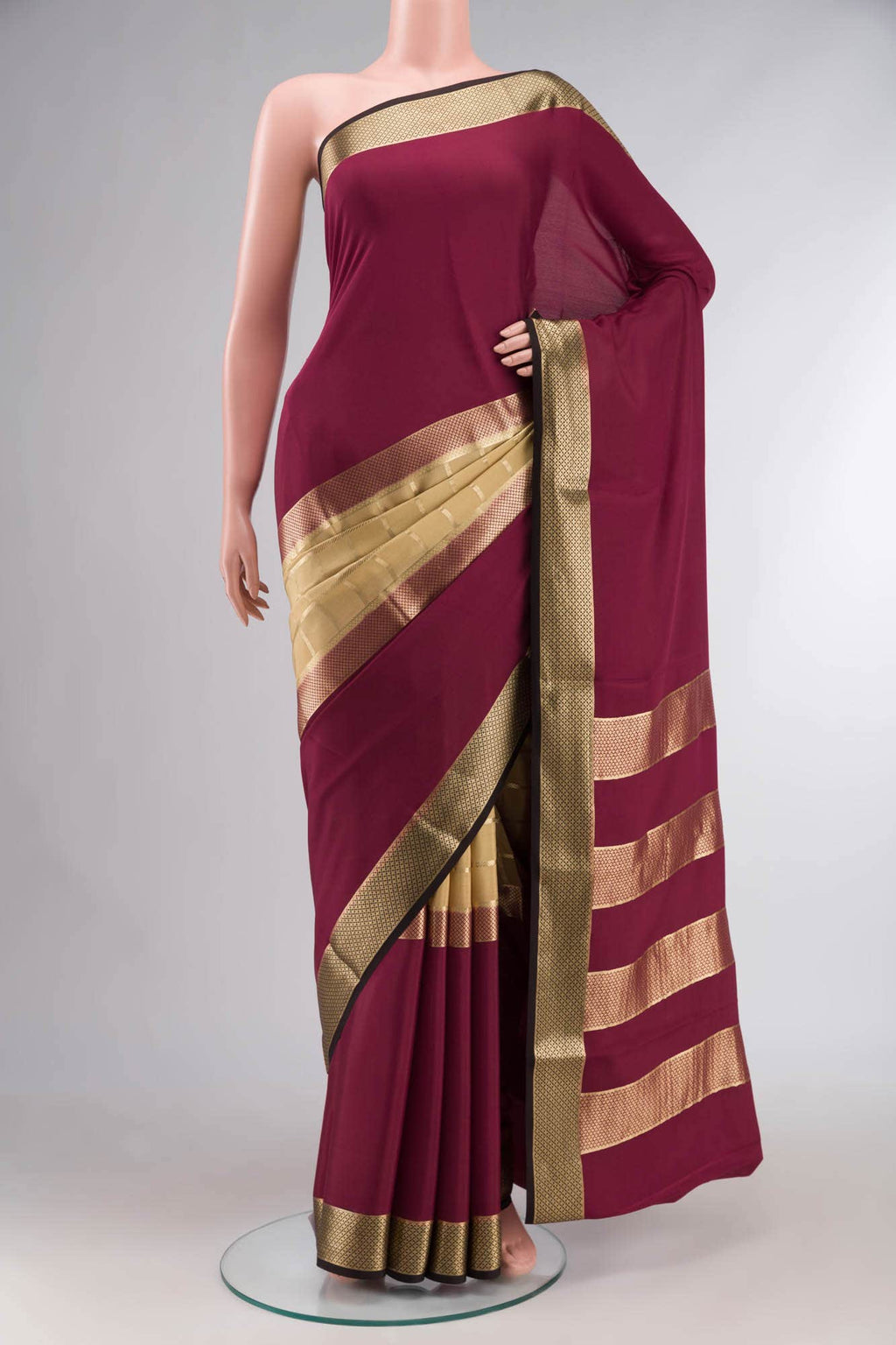 Beige Mysore Crepe Saree