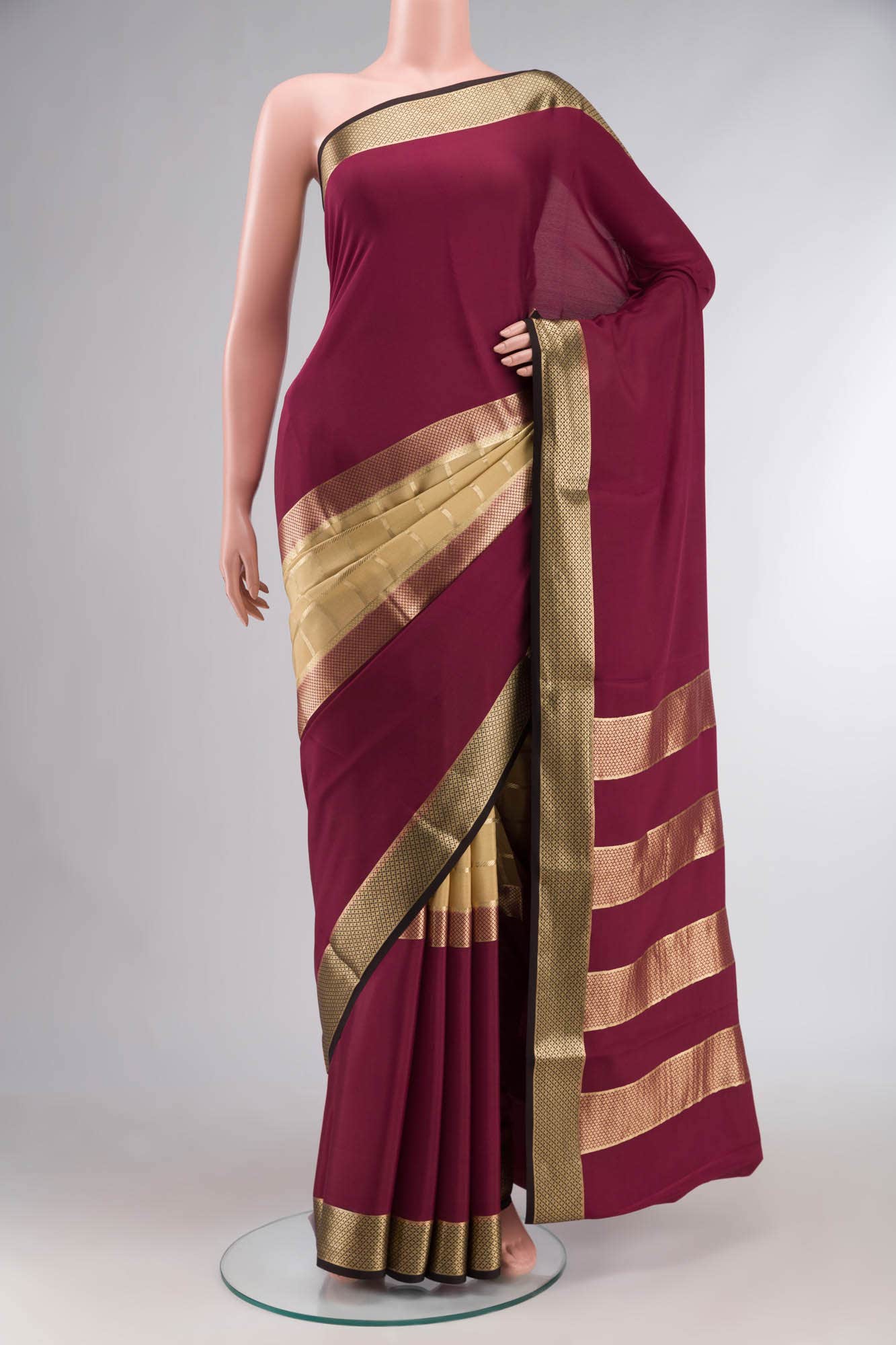 Beige Mysore Crepe Saree