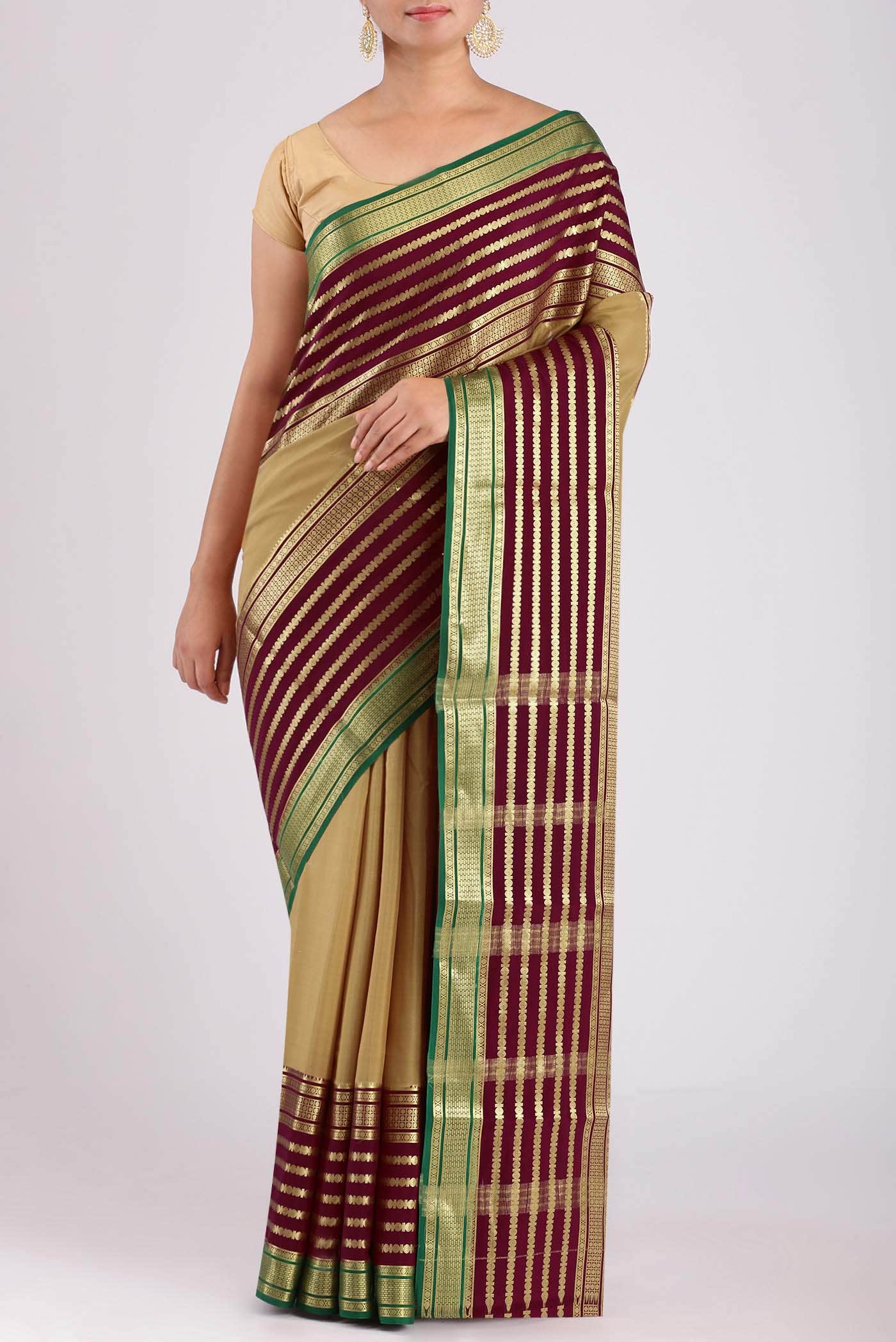 Beige Mysore Crepe Saree