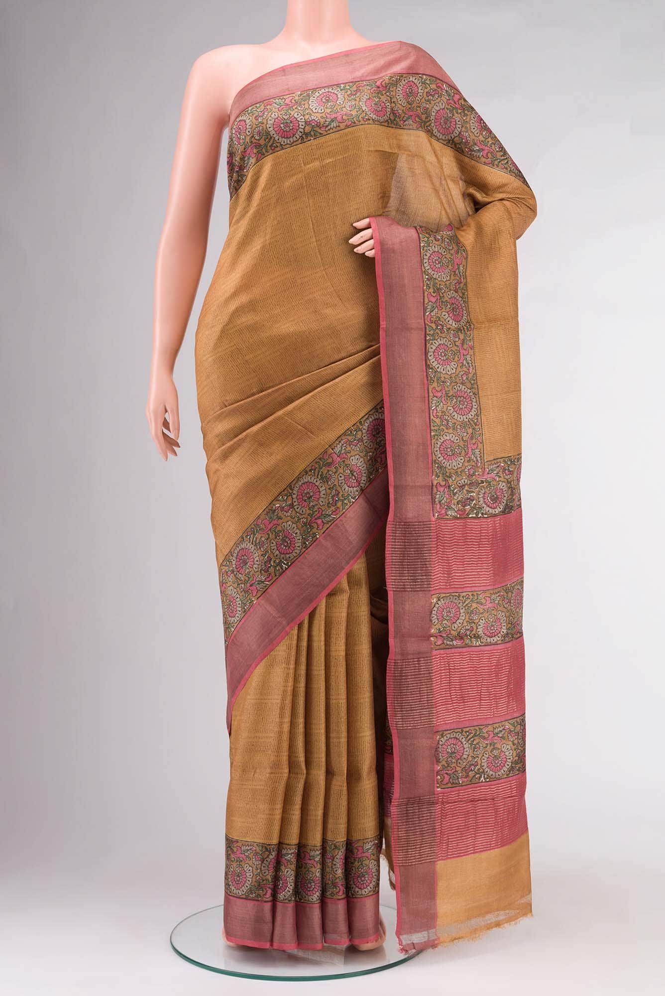 Mustard Bhagalpuri Tussar Silk Saree