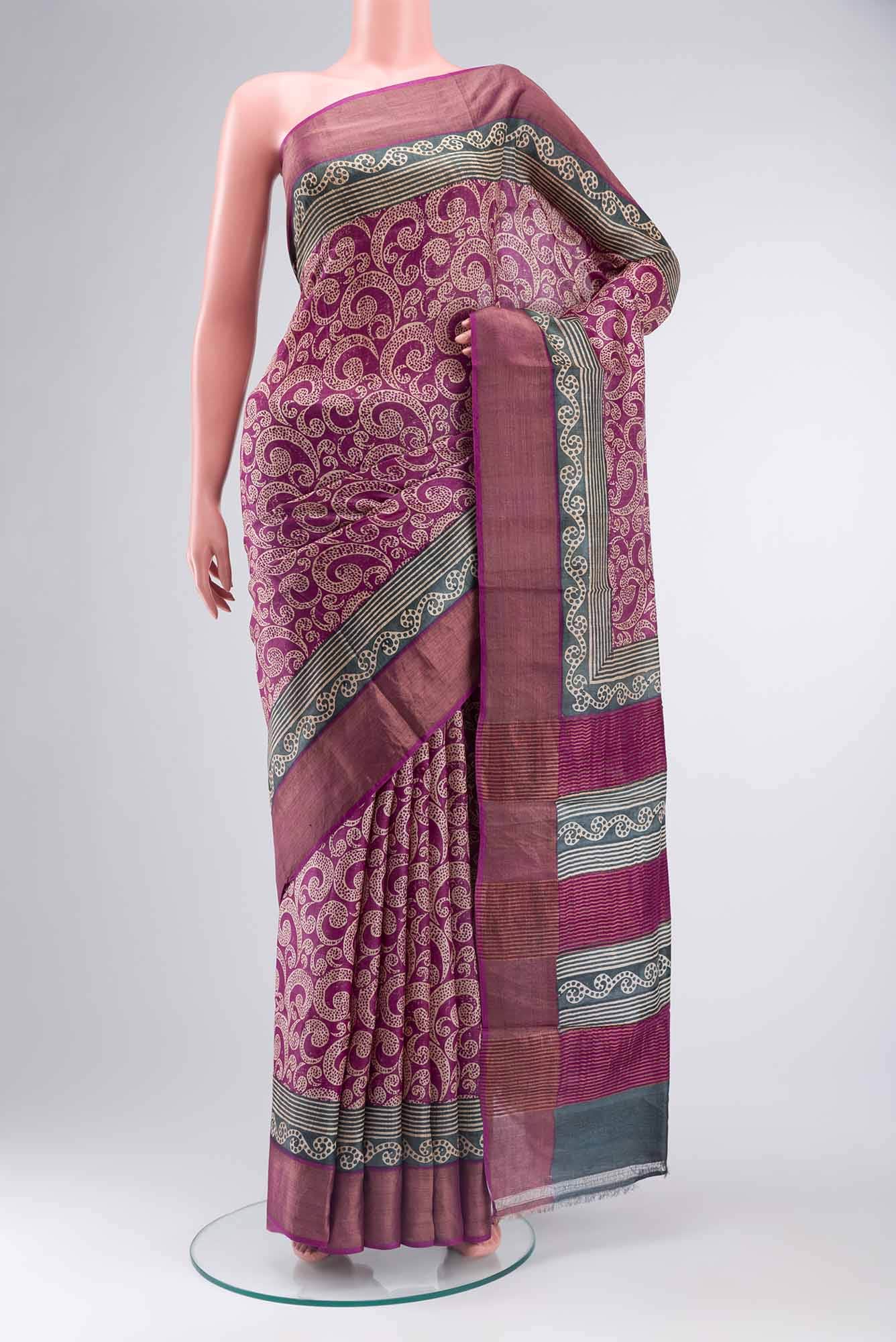 Violet Tussar Silk Saree